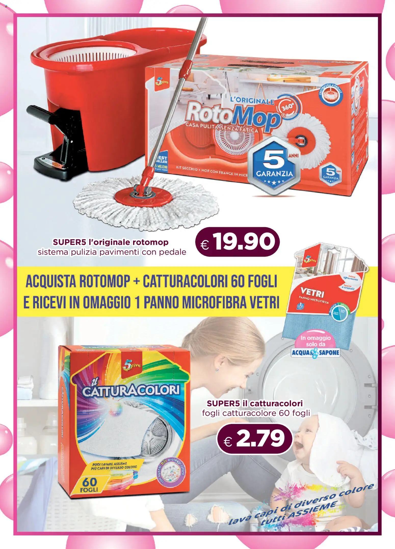 Volantino Acqua e Sapone del 26.04.2026 | Pagina: 7 | Prodotti: Panno microfibra, Fogli catturacolore, Secchio