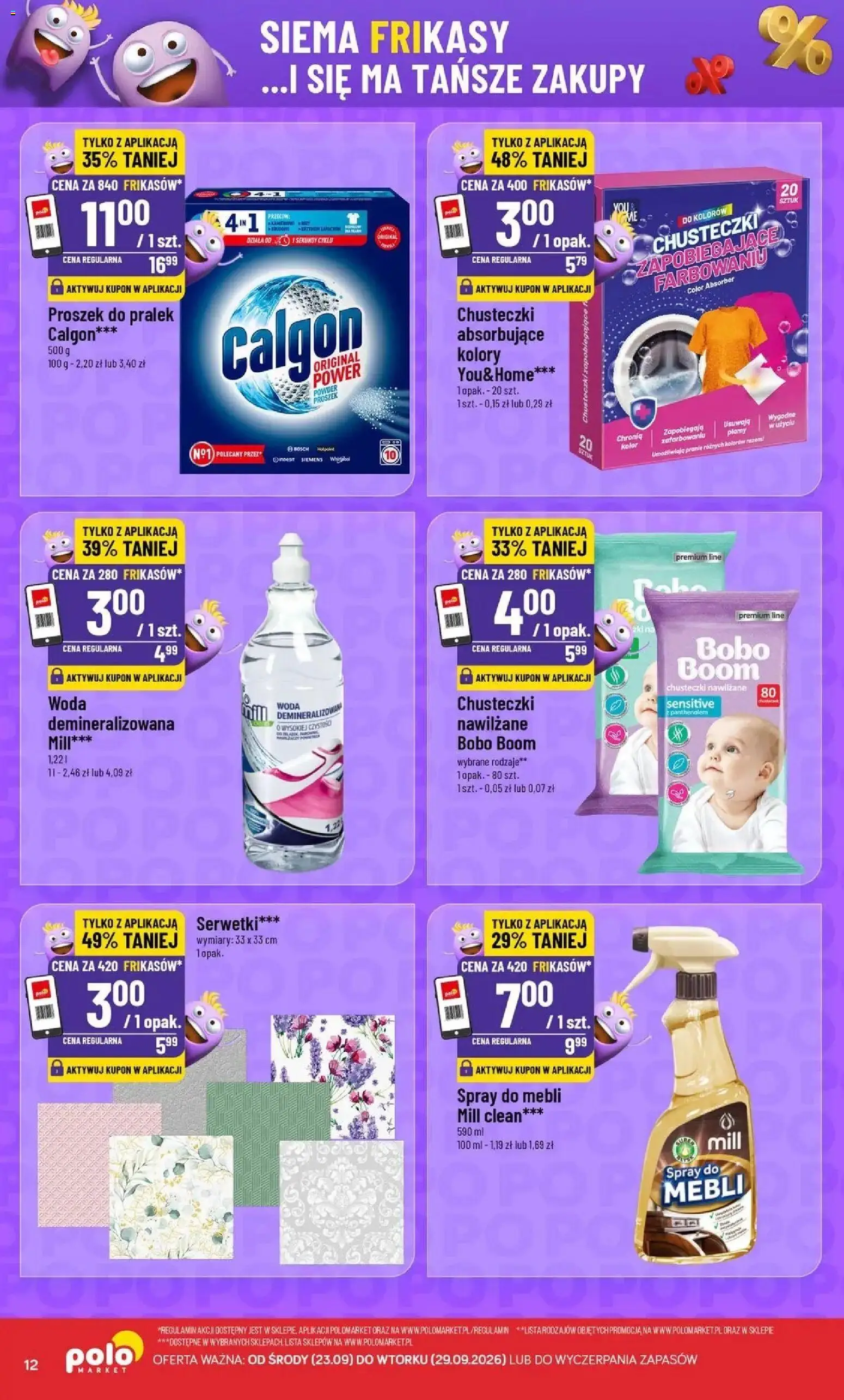 Nowa POLOmarket gazetka od jutra 23.09.2026 | Strona: 12 | Produkty: Calgon, Chusteczki, Serwetki, Woda