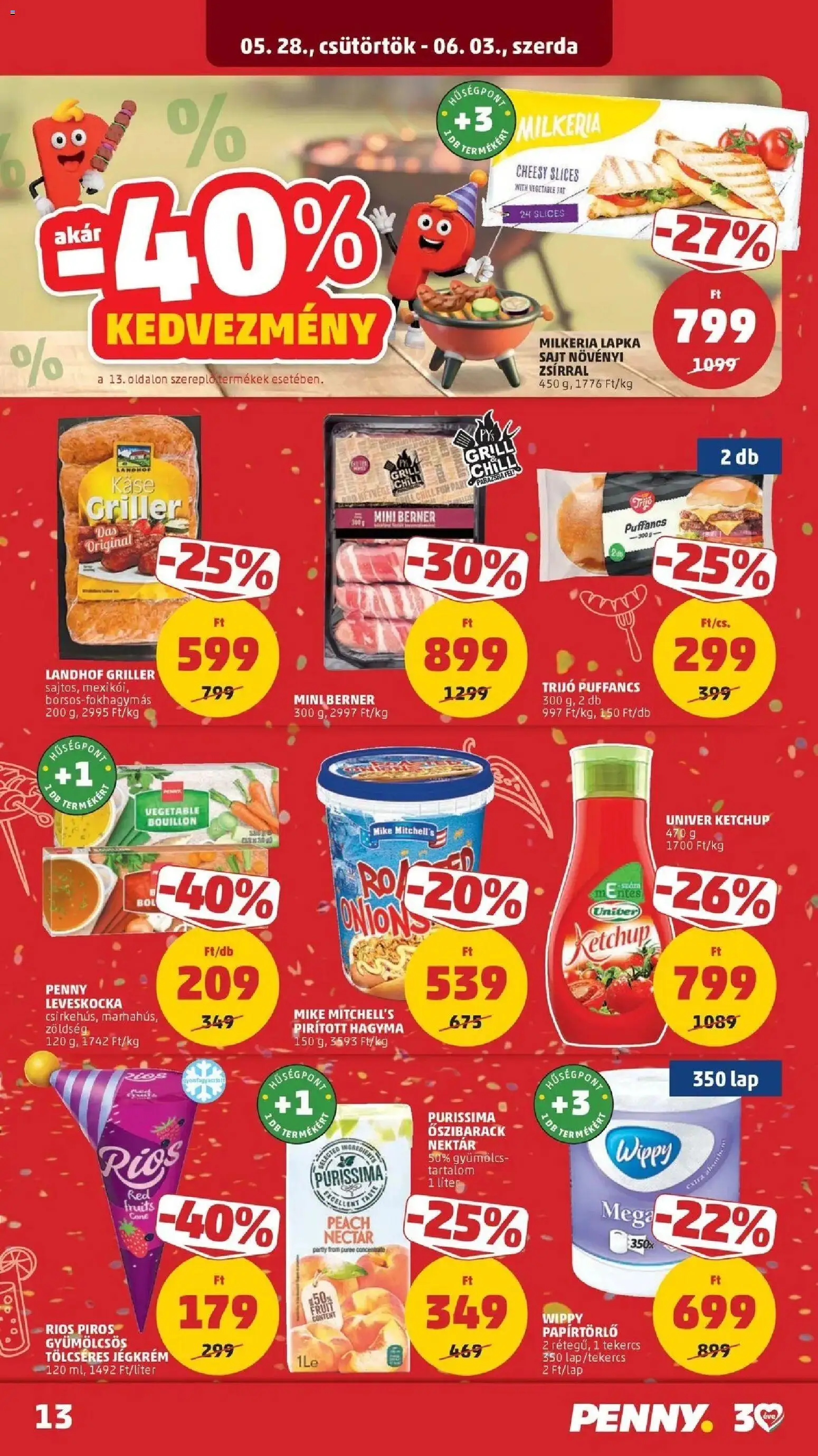 PENNY akciós ujság - amely érvényes a következő dátumtól: 28.05.2026 | Oldal: 13 | Termékek: Őszibarack, Zöldség, Ketchup, Hagyma