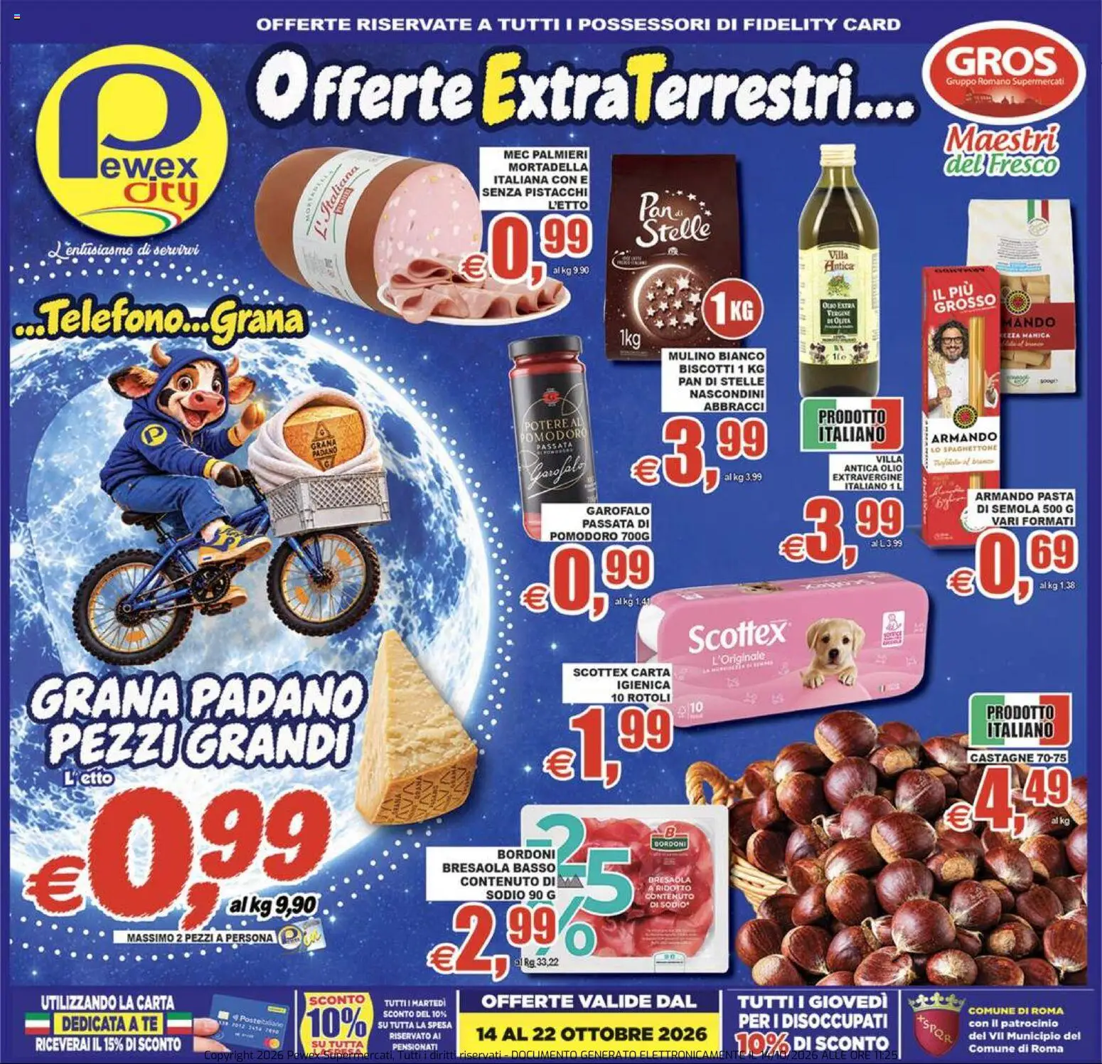 Volantino Pewex del 14/10/2026 | Pagina: 1 | Prodotti: Biscotti, Pasta, Telefono, Semola