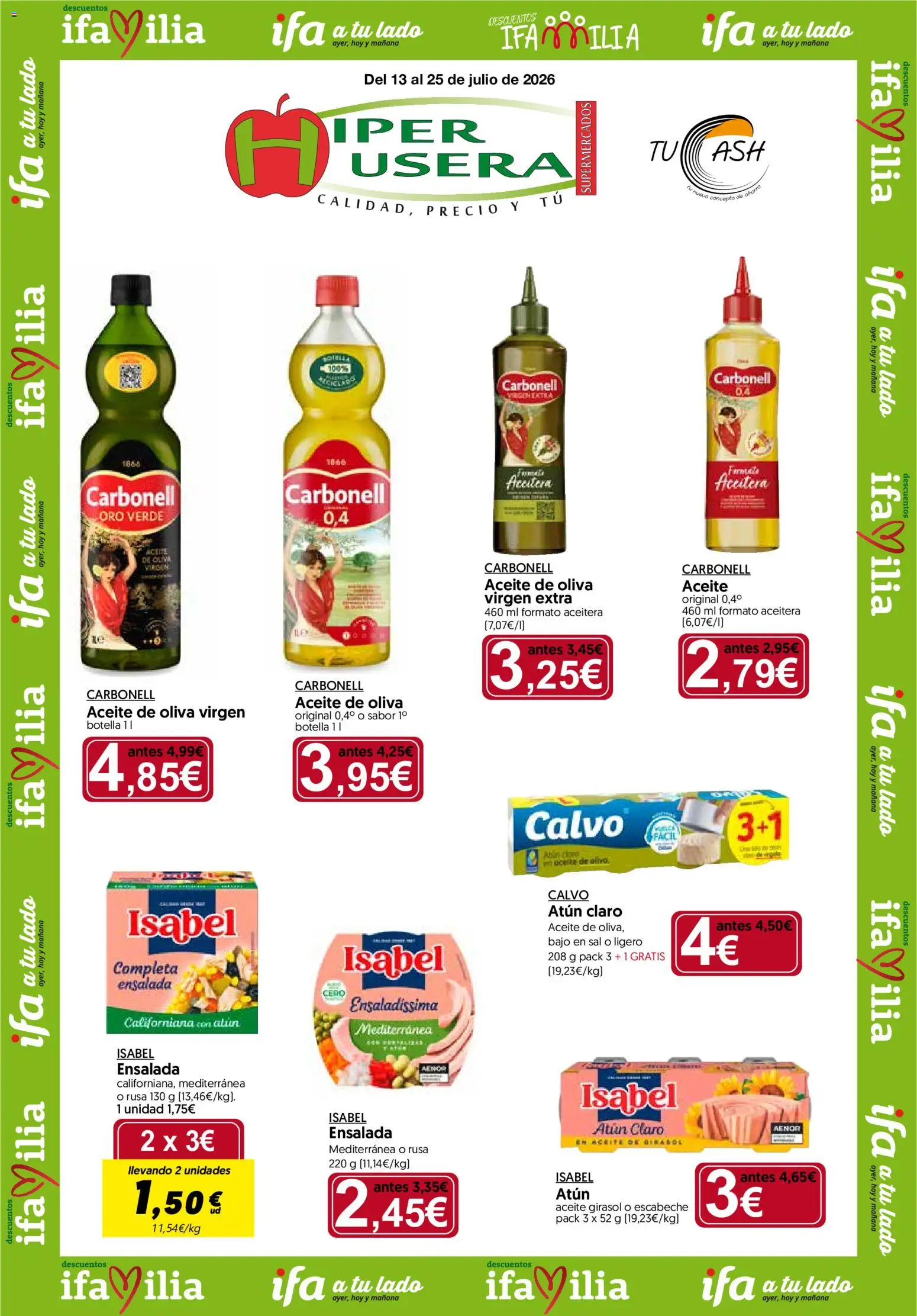 Hiper Usera folleto │ válido desde el 13/07/2026 | Página: 1 | Productos: Aceite, Aceite de oliva virgen extra, Aceite de girasol, Atún claro
