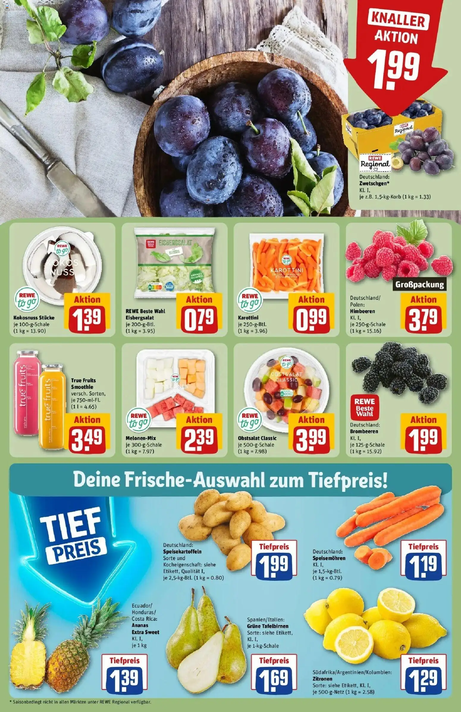 REWE Prospekt ab 17.08.2026 zum Blättern » Angebote | Seite: 8 | Produkte: Himbeeren, Ananas, Eisbergsalat, Zitronen