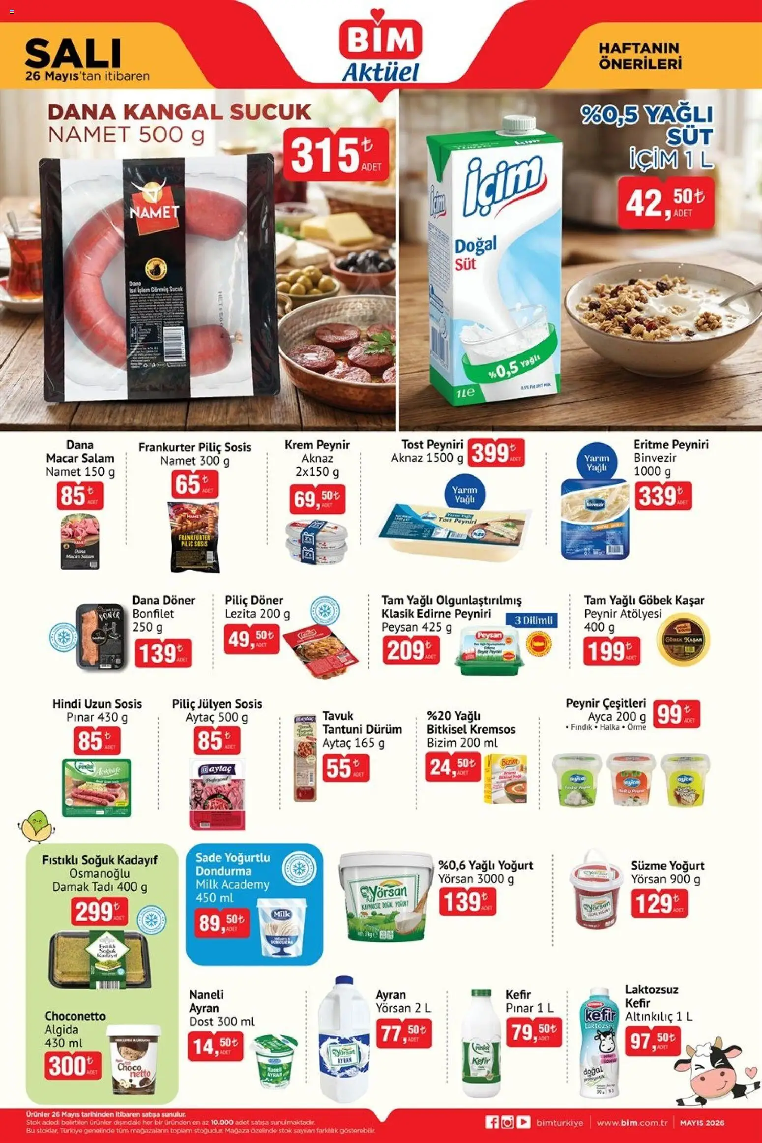 BİM - Katalog Salı - 26.05.2026 tarihinden itibaren geçerlidir | Sayfa: 1 | Ürünler: Kefir, Yoğurt, Salam, Sucuk