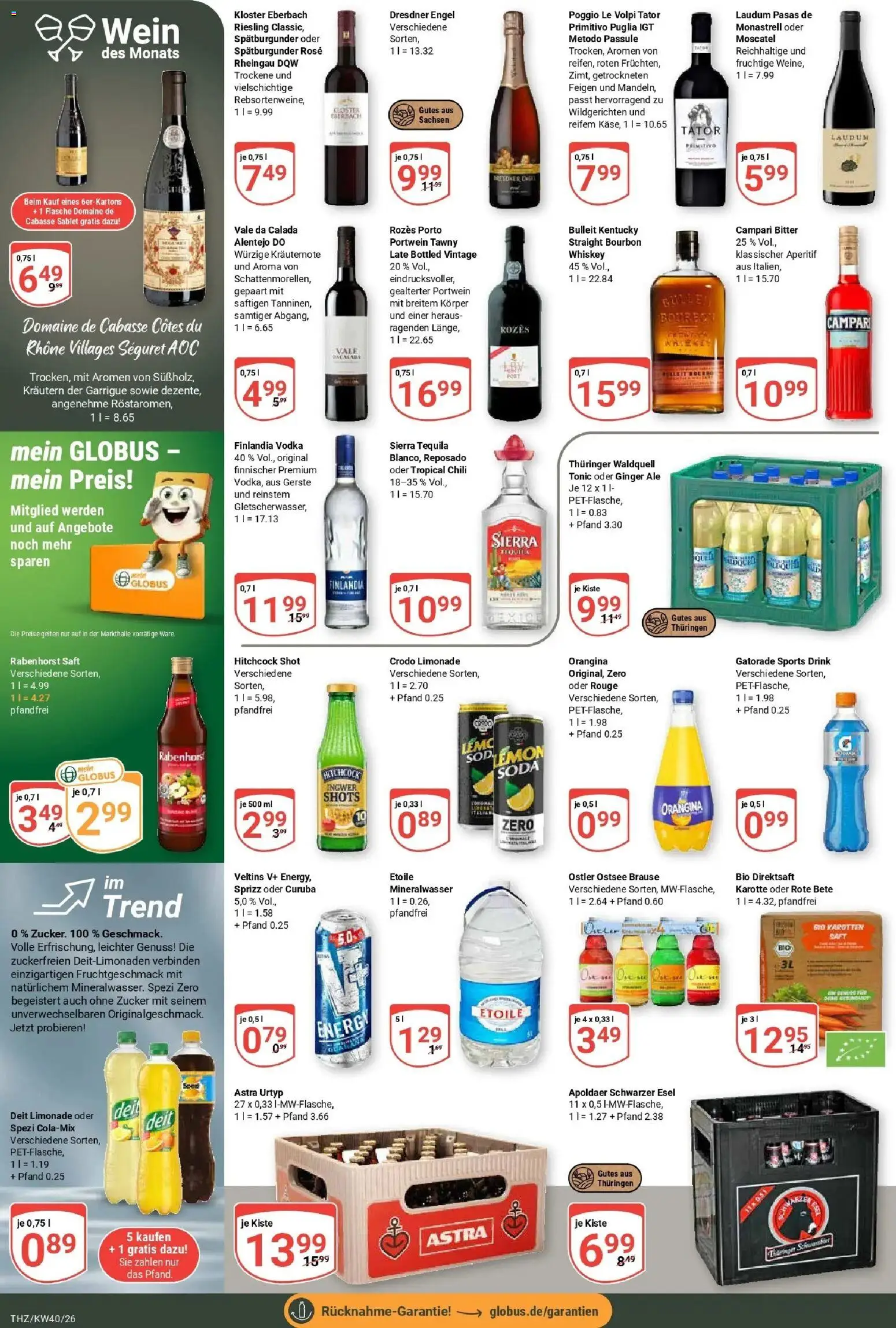 Globus Prospekt Zeitz (ab 28.09.2026) » Angebote online | Seite: 19 | Produkte: Astra, Tequila, Zucker, Wein