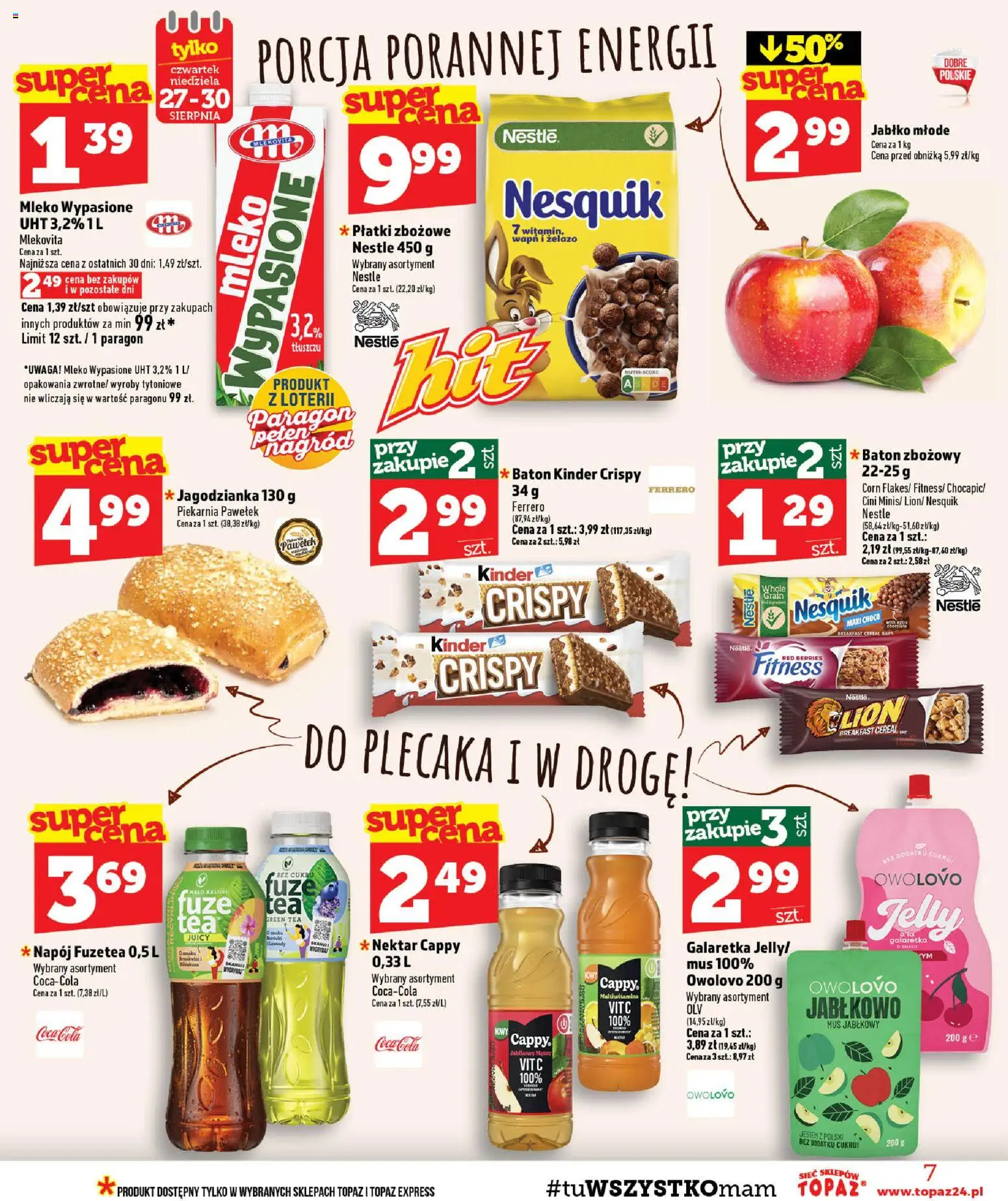 Topaz gazetka - MAZ od 27.08.2026 | Strona: 7 | Produkty: Mleko wypasione, Piekarnia, Baton, Jagodzianka