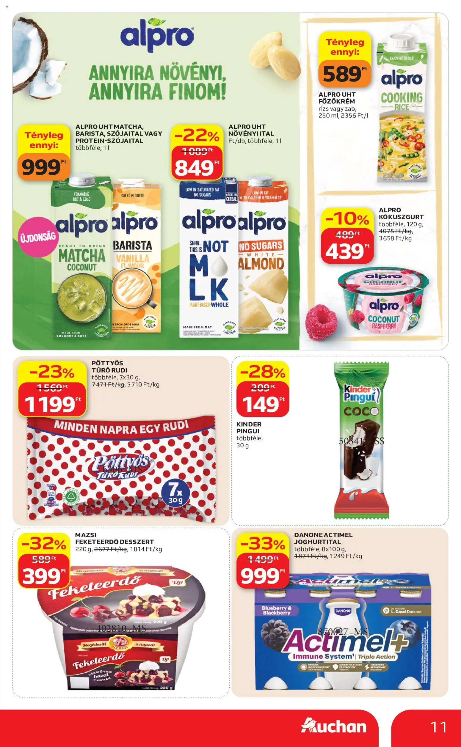 Auchan akciós ujság - amely érvényes a következő dátumtól: 18.06.2026 | Oldal: 11 | Termékek: Alpro, Actimel, Szójaital, Túró