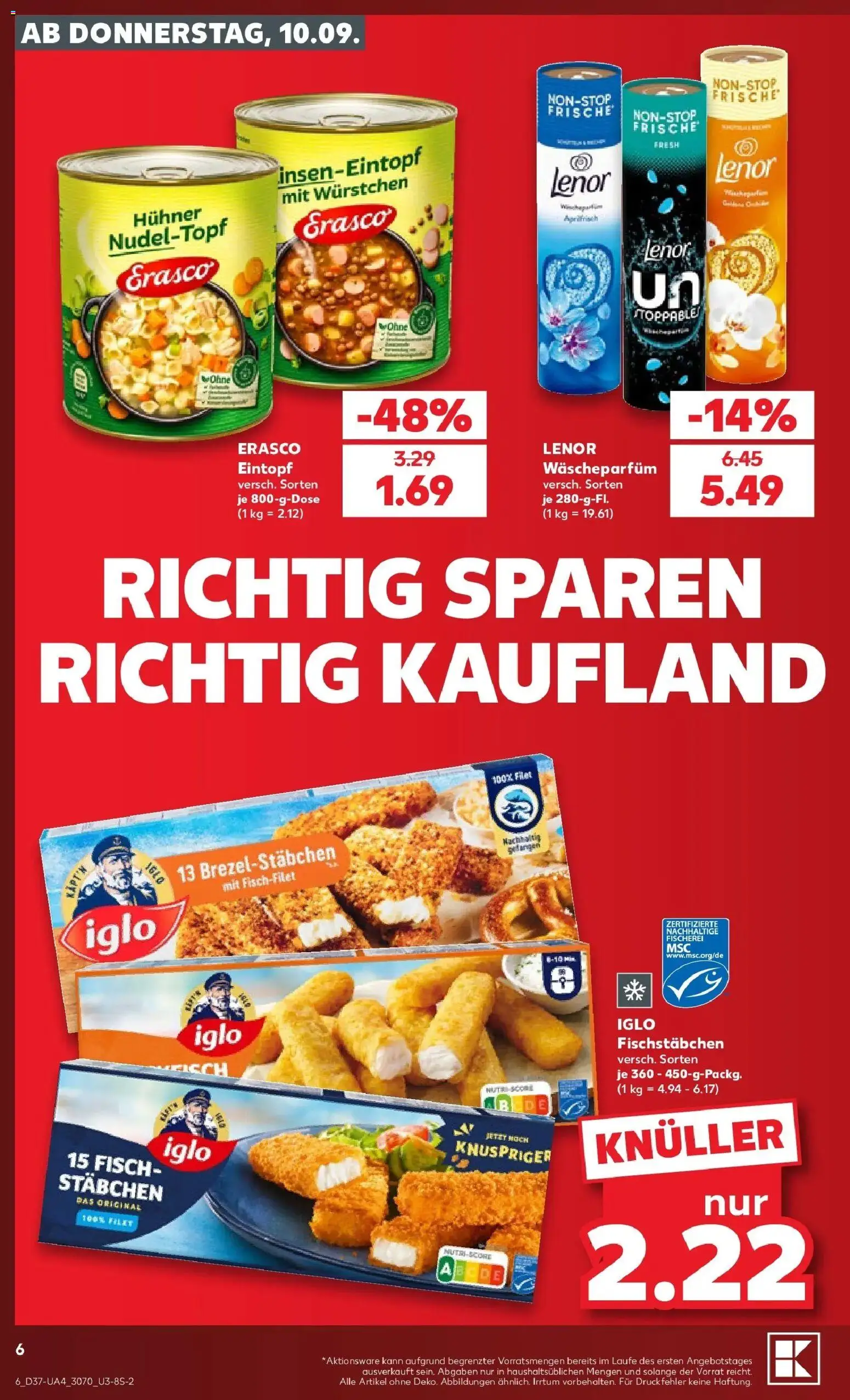 Prospekt Kaufland ab 07.09.2026 » Angebote Online zum Blättern | Seite: 15 | Produkte: Lenor, Iglo, Fischstabchen, Erasco