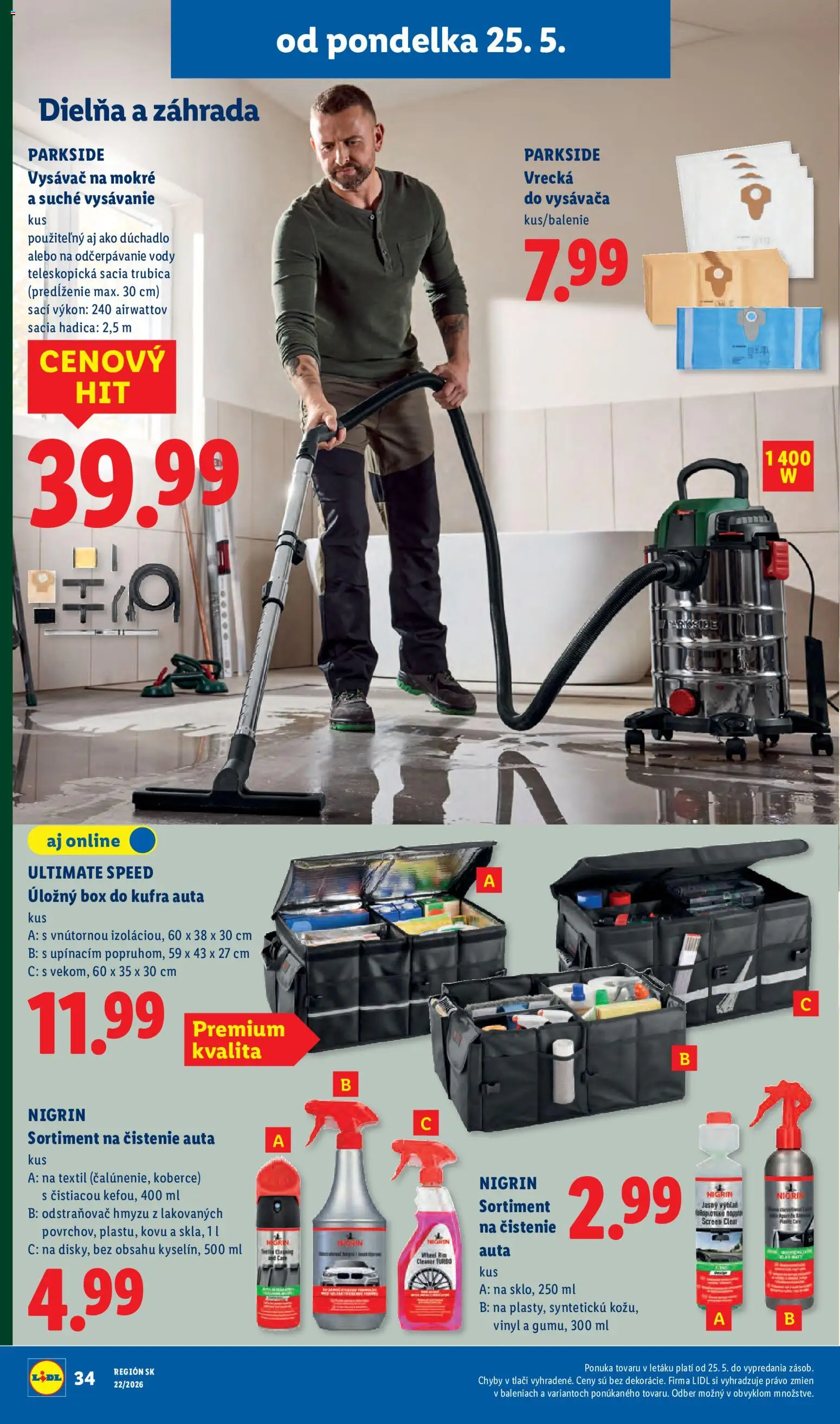 Nové Lidl akcie – leták je platný od 25.05.2026 | Strana: 52 | Produkty: Organizér, Parkside, Vysávač, Koberce