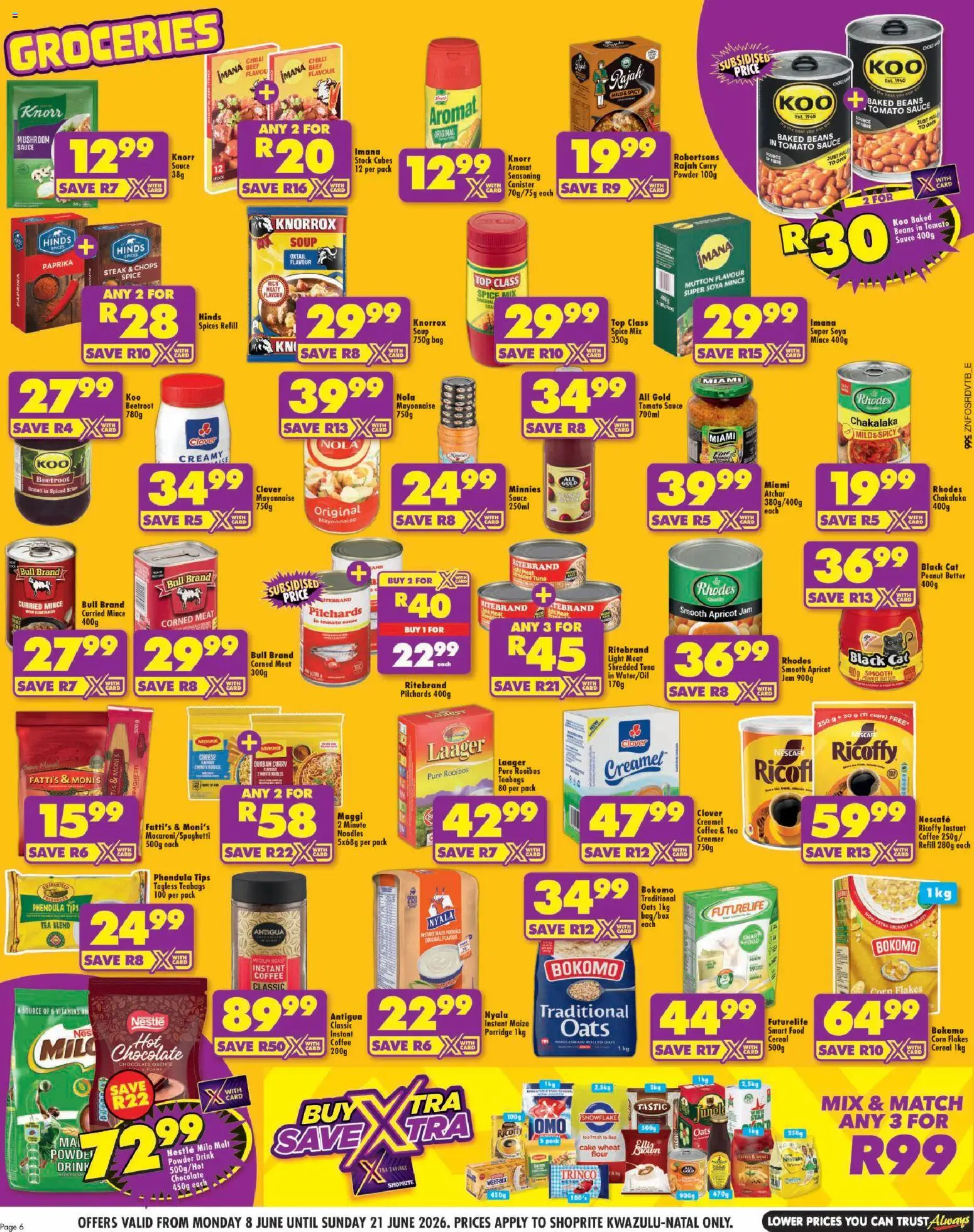 New Shoprite catalogue – valid from 08.06.2026 | Page: 6 | Products: Pilchards, Tuna, Noodles, Estuche organizador de viaje