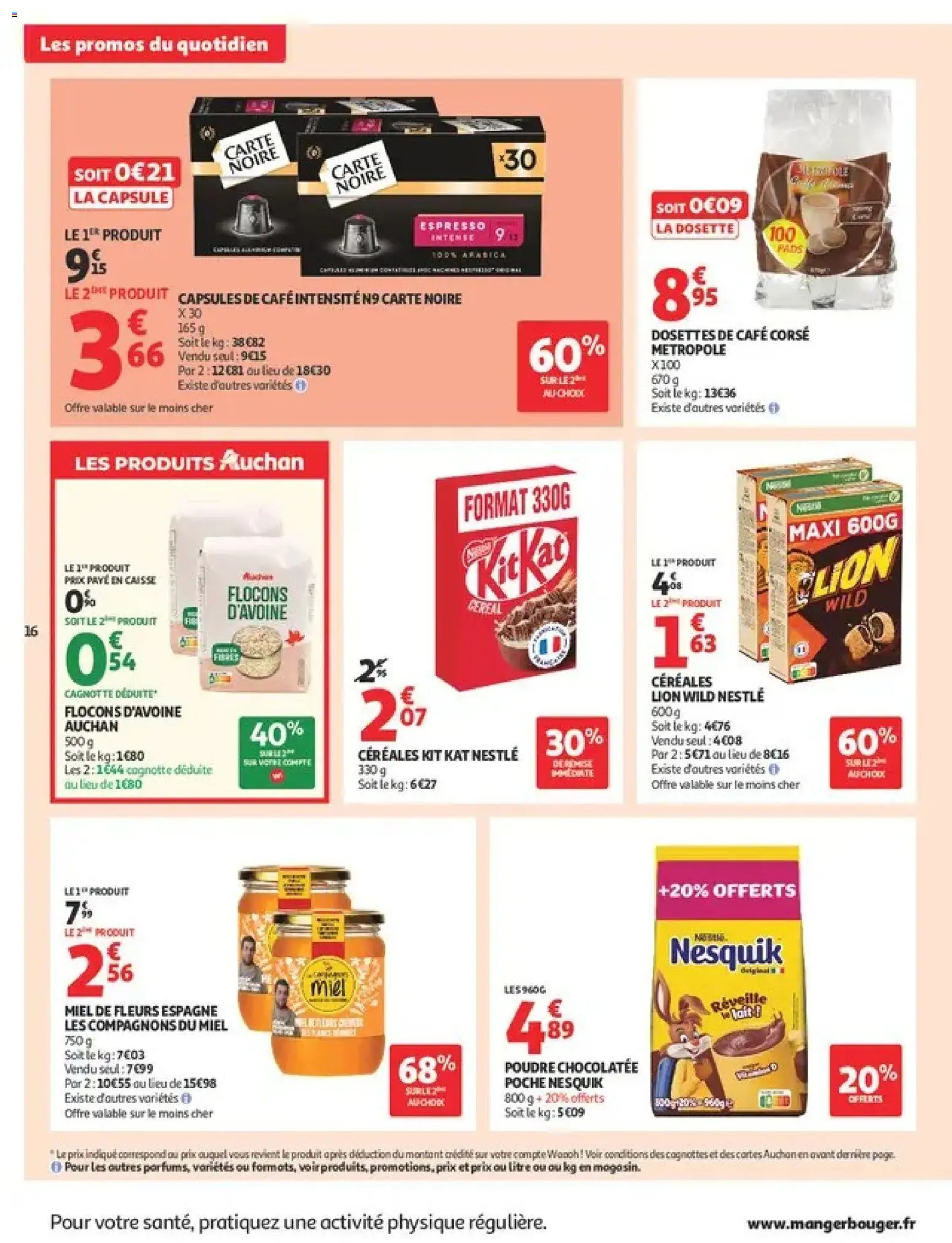 {H1} | Page: 16 | Produits: Nesquik, Miel de fleurs, Miel, Café
