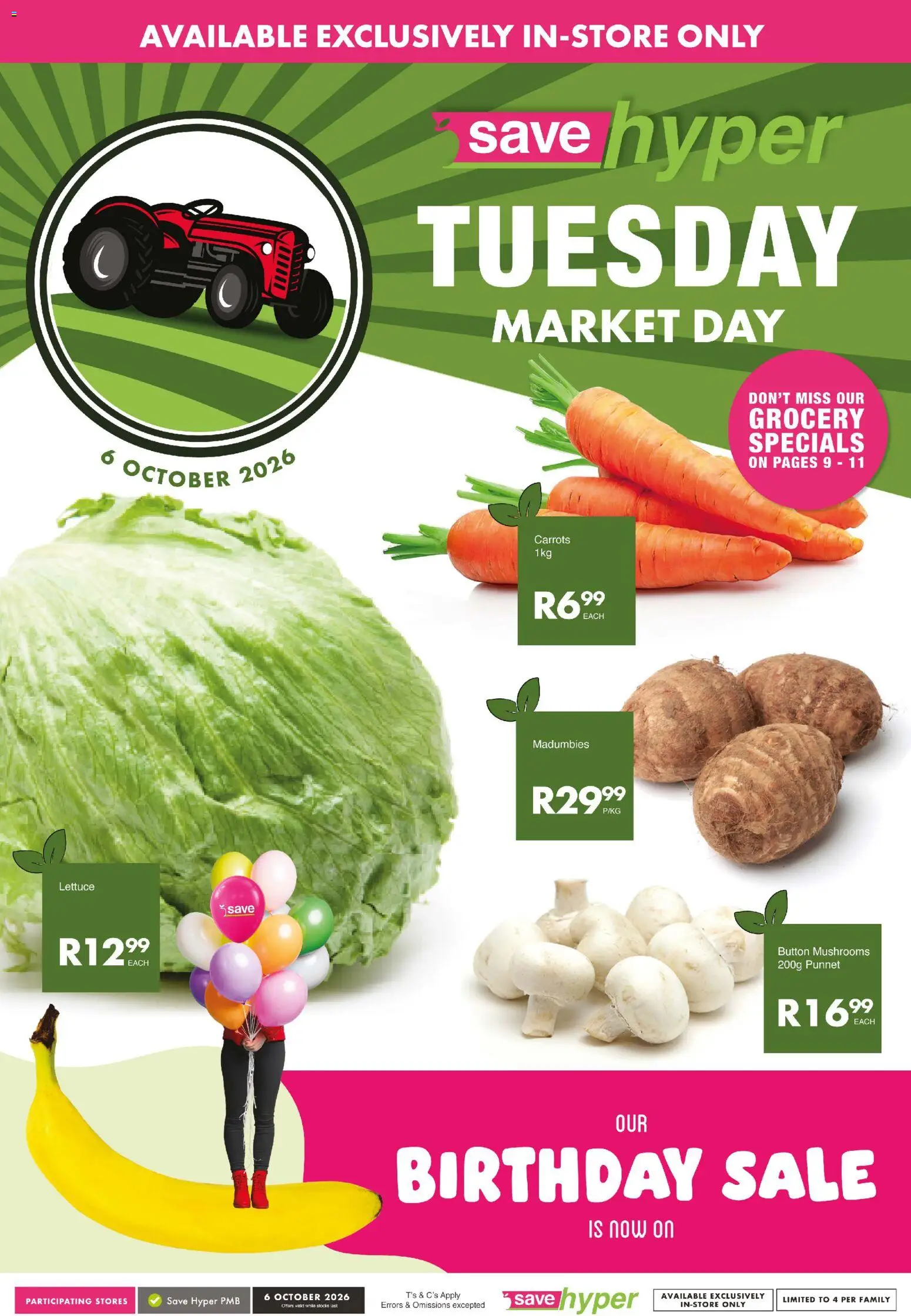 New Save catalogue – valid from 06/10/2026 | Page: 1 | Products: Mushrooms, Carrots, Lettuce