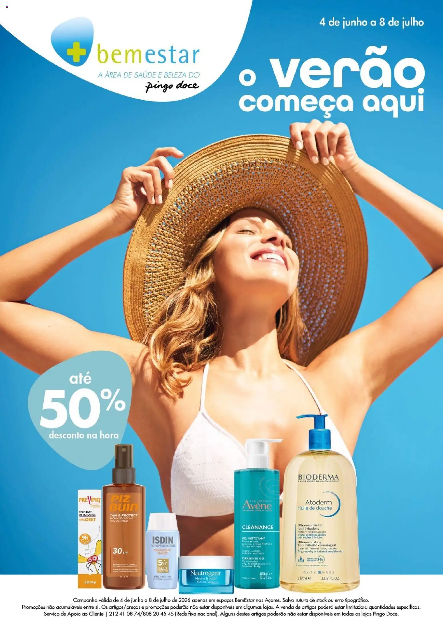 Pingo Doce Bem Estar Verão Açores │ válido de 04.06.2026 | Página: 1 | Produtos: Agua, Repelente, Óleo, Gel de limpeza
