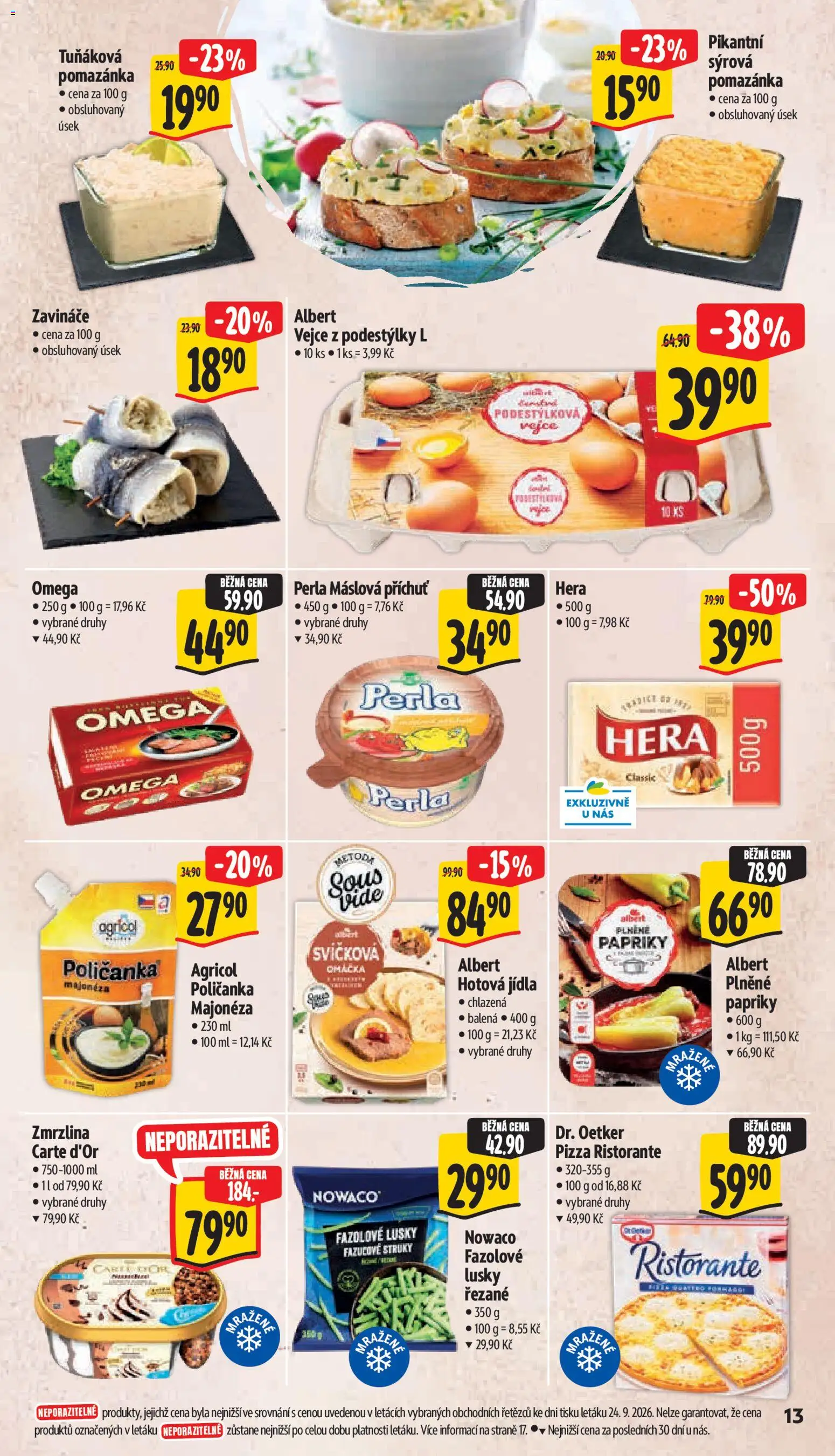 Albert leták - Supermarket Frenštát pod Radhoštěm od 30.09.2026 | Strana: 27 | Produkty: Fazolové lusky, Zmrzlina, Pomazánka, Carte d'or
