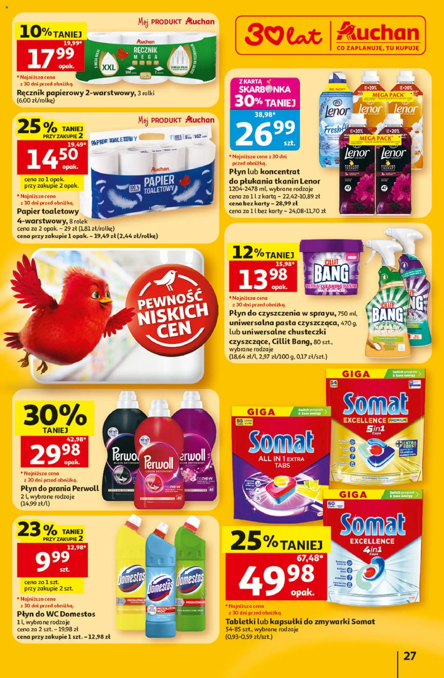 Auchan gazetka - 30 Lat Hipermarket od 02.07.2026 | Strona: 27 | Produkty: Płyn do prania Perwoll, Domestos, Detergent, Ręcznik papierowy
