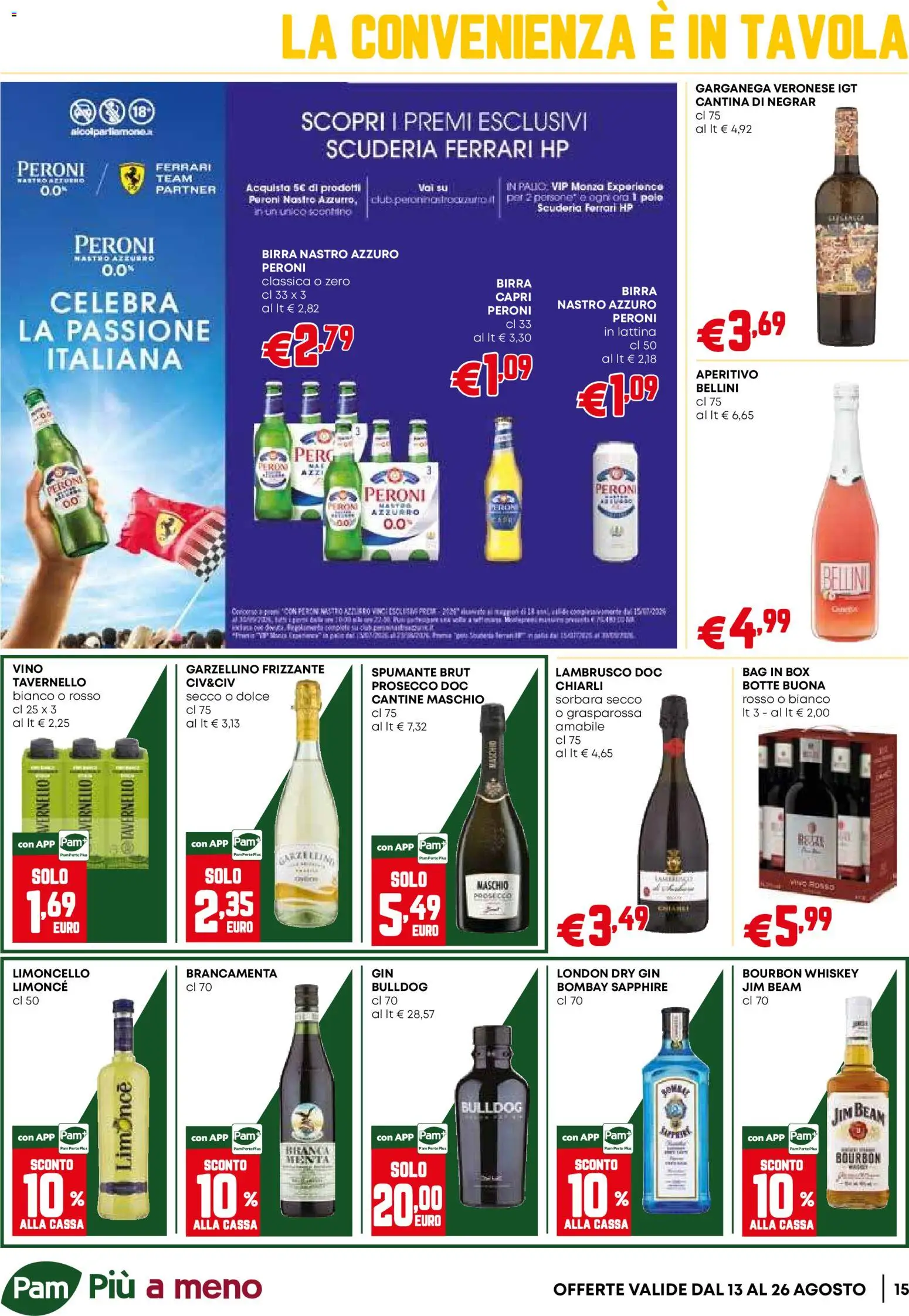 Volantino PAM del 13/08/2026 | Pagina: 15 | Prodotti: Birra, Vino, Limoncello, Birra Peroni