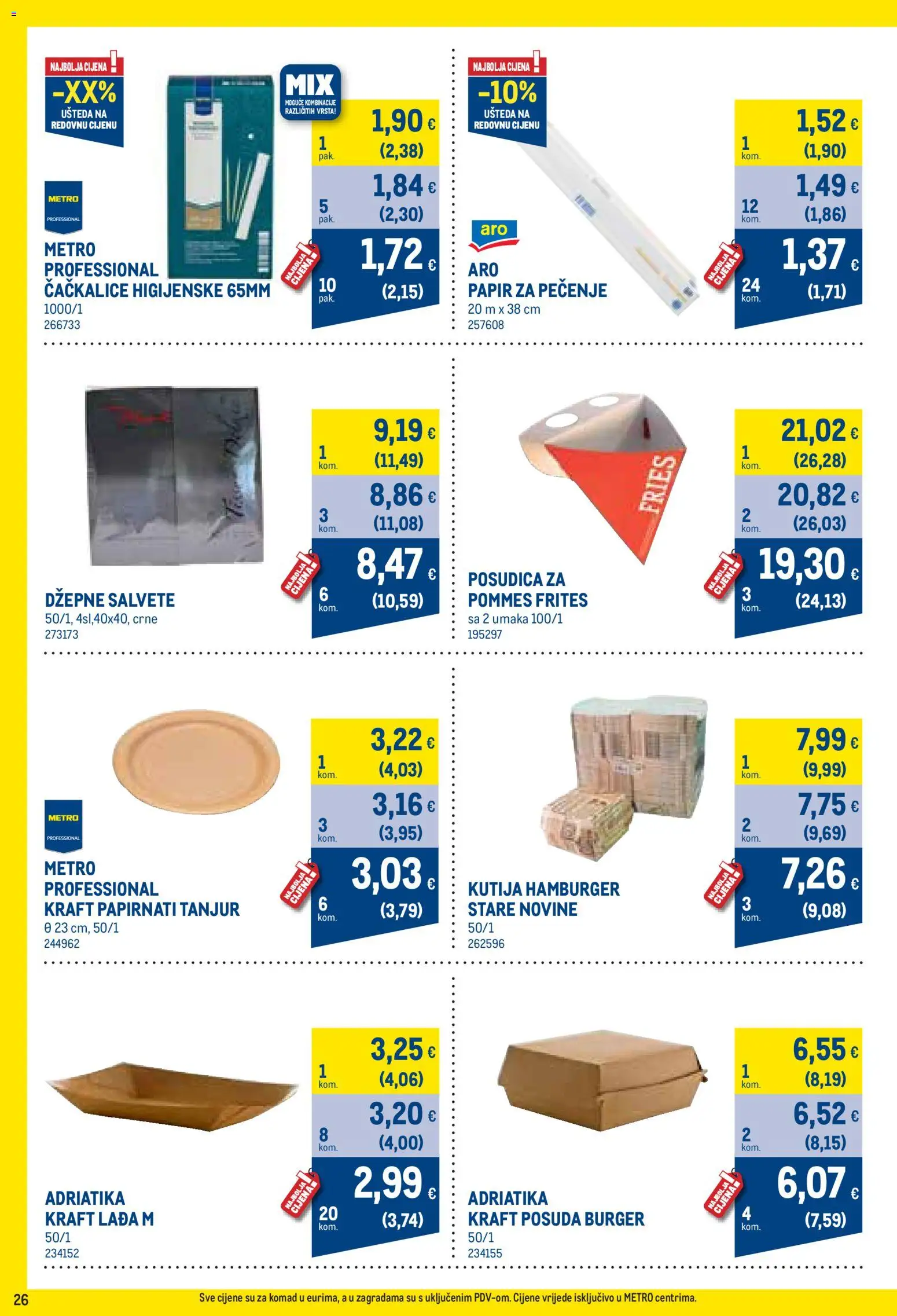 Metro katalog | vrijedi od 03.08.2026 | Stranica: 26 | Proizvodi: Kutija, Pommes frites, Papir za pečenje, Hamburger