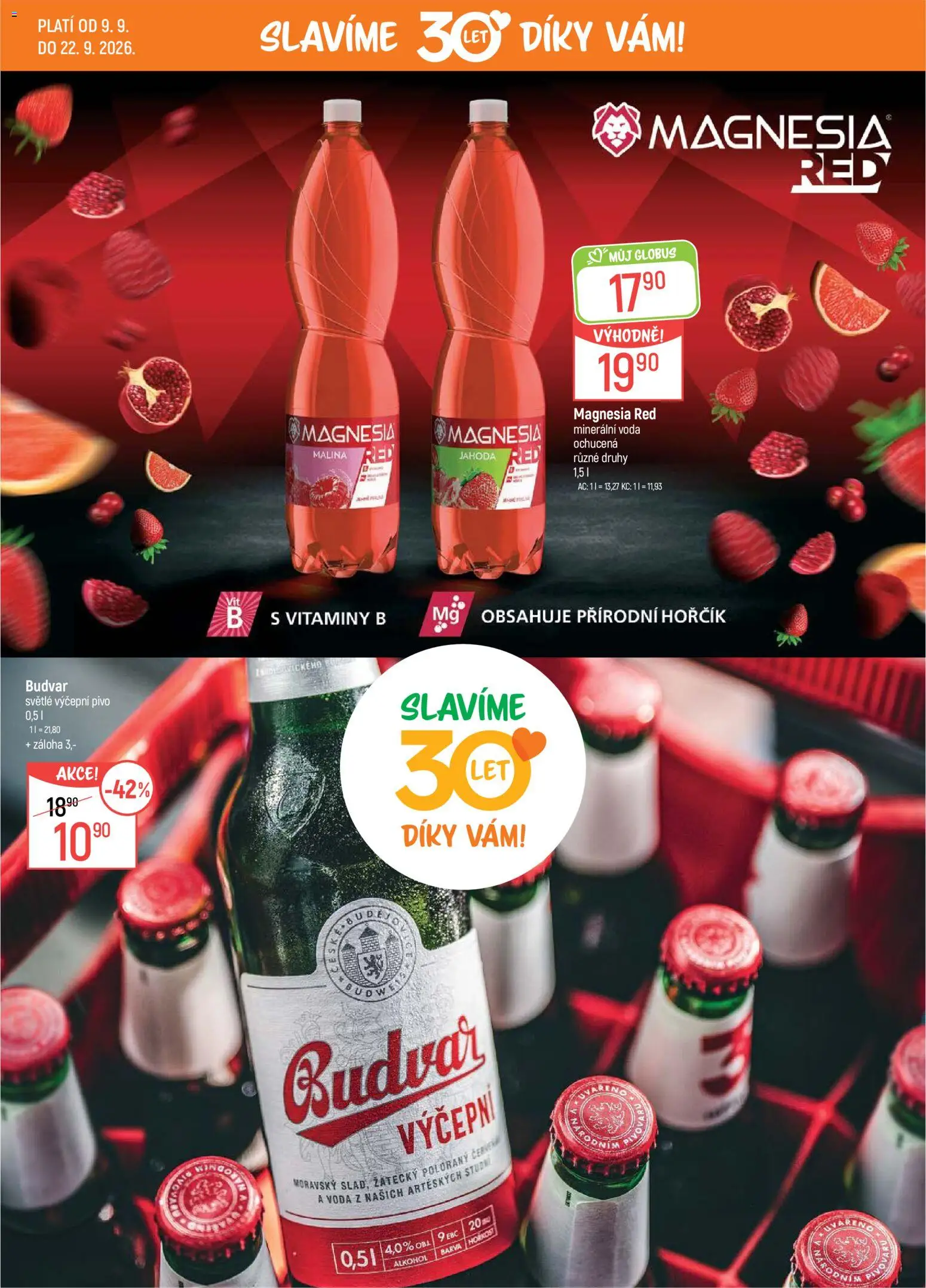Globus leták - Akce od 09.09.2026 | Strana: 3 | Produkty: Budvar, Voda, Globus, Alkohol