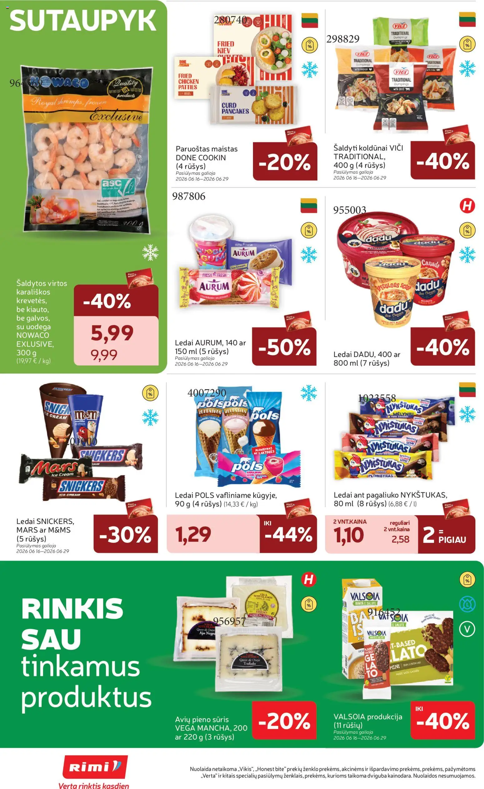 Rimi akcijos nuo 16.06.2026 | Puslapis: 16 | Prekių: Ledai, Sūris, Plombyras