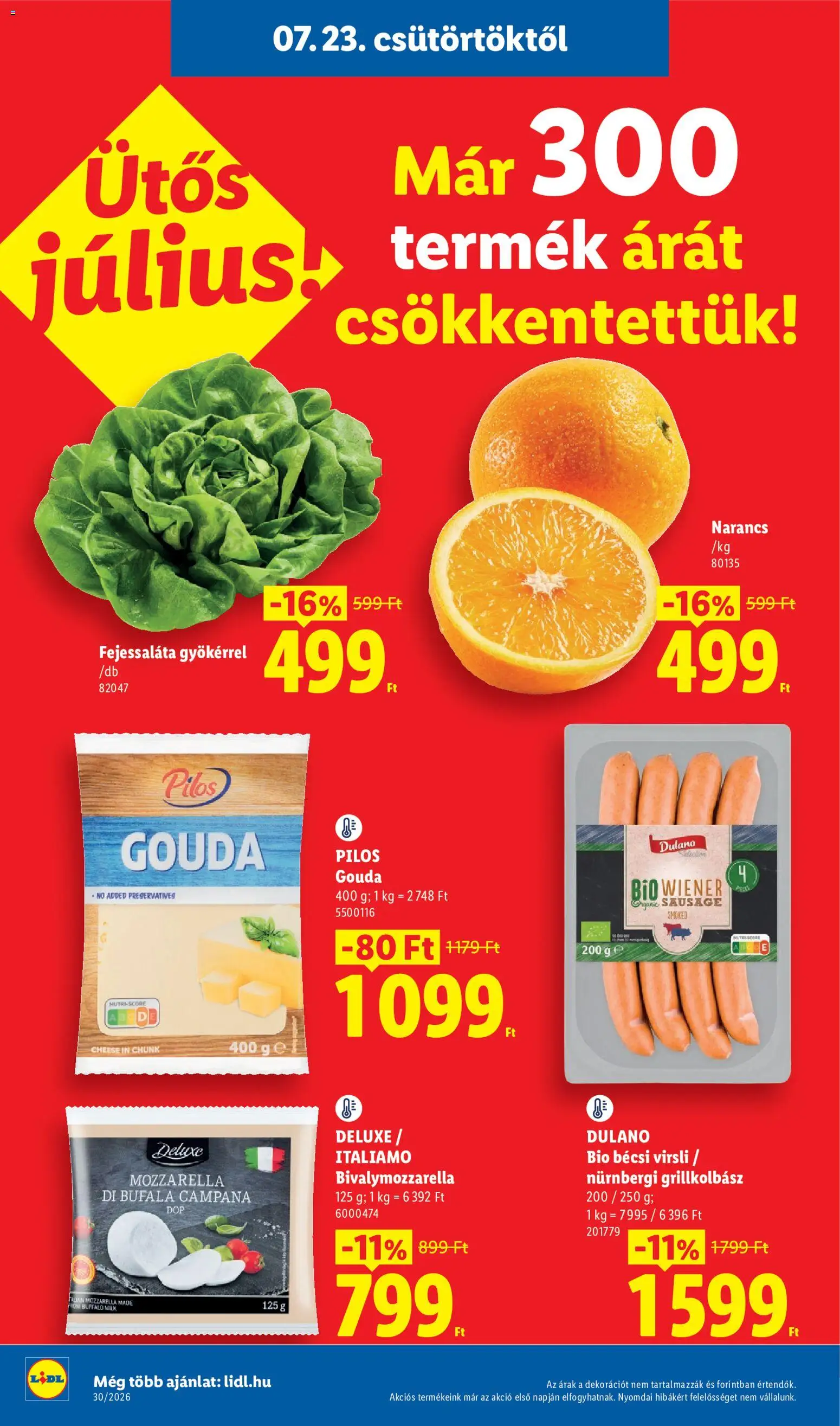 Lidl akciós ujság - amely érvényes a következő dátumtól: 2026.07.23. | Oldal: 4 | Termékek: Virsli, Mozzarella, Grillkolbász, Narancs