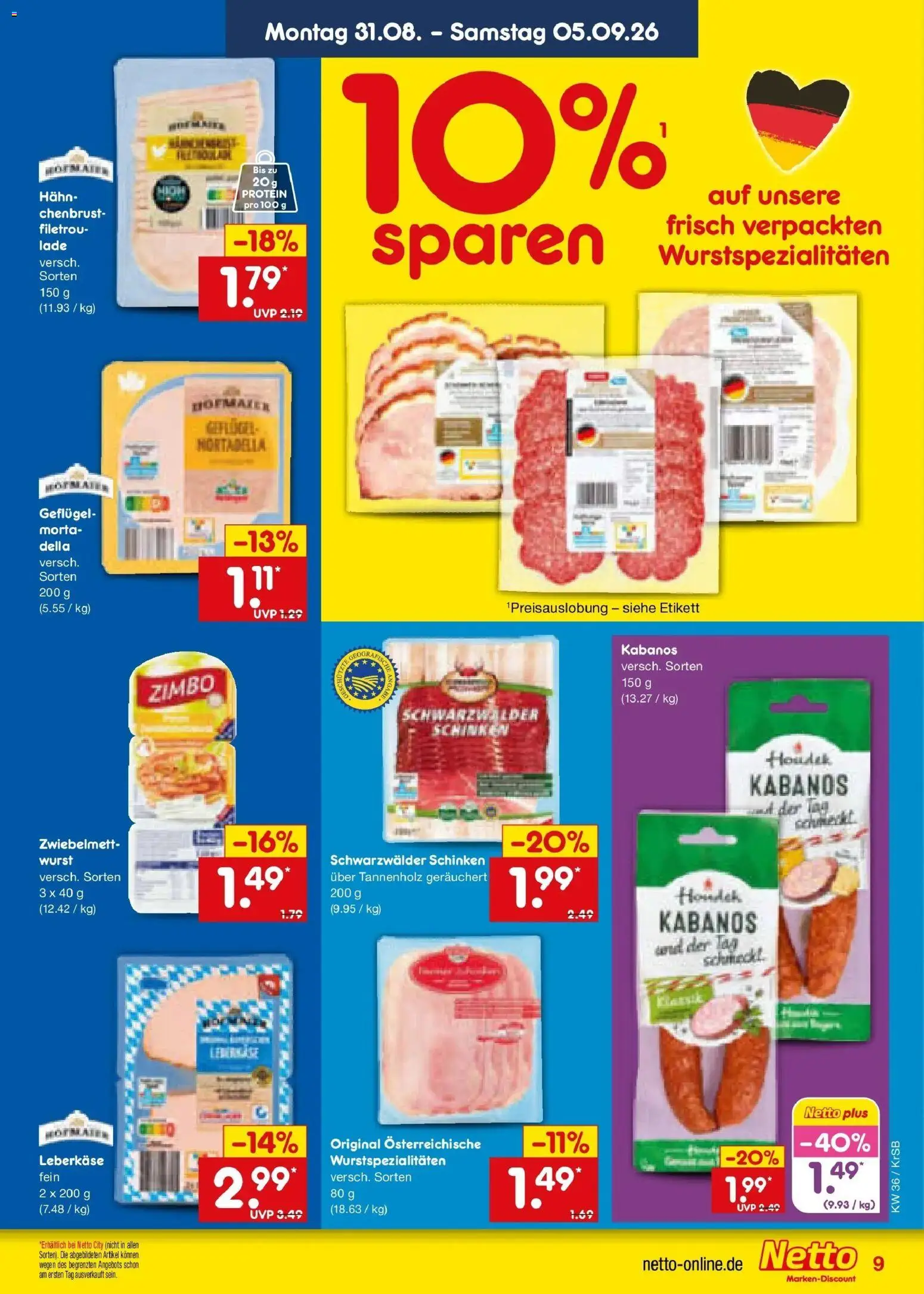 Netto Marken-Discount Prospekt Jüchen – gültig ab 31.08.2026 | Seite: 11 | Produkte: Wurst, Schinken, Leberkase
