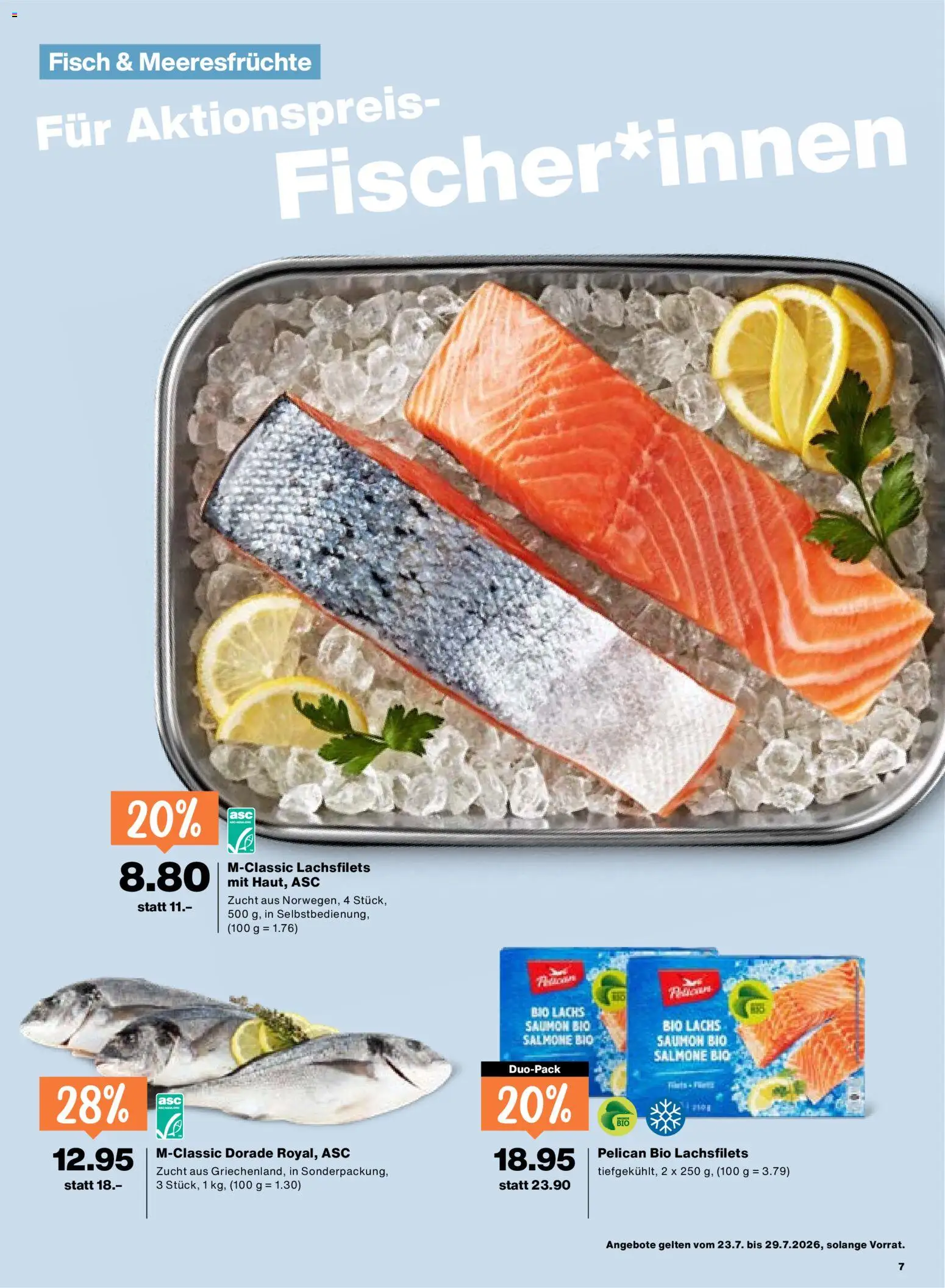 Migros aktionen – gültig ab 23.07.2026 | Seite: 7 | Produkte: Lachs, Fisch, Meeresfrüchte