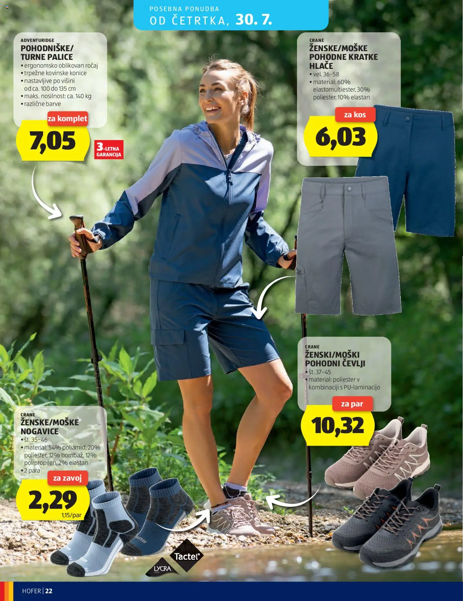Novi Hofer katalog ponudbe – veljaven od 22.07.2026 | Stran: 22 | Izdelki: Kos, Hlace, Kratke hlace, Nogavice