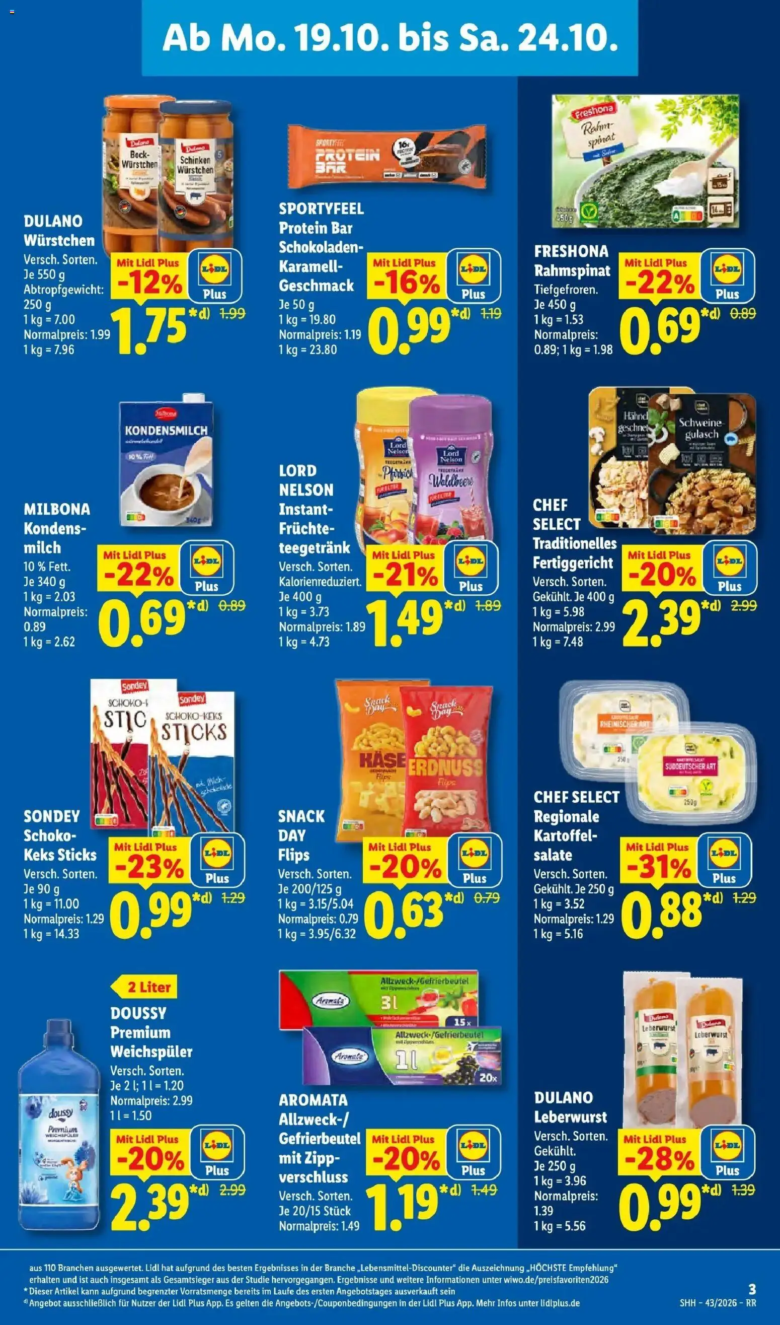 Lidl Prospekt Zülpich (ab 19.10.2026) zum Blättern » Angebote | Seite: 3 | Produkte: Käse, Weichspüler, Gulasch, Pfirsich