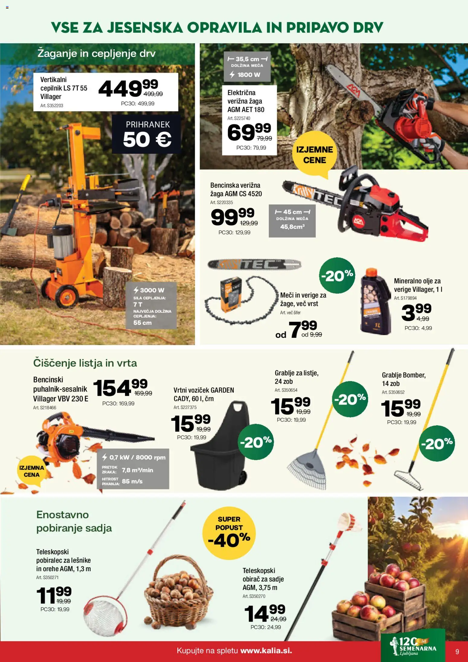 Novi Kalia katalog ponudbe – veljaven od 31.08.2026 | Stran: 9 | Izdelki: Verižna žaga, Olje, Voziček, Sadje