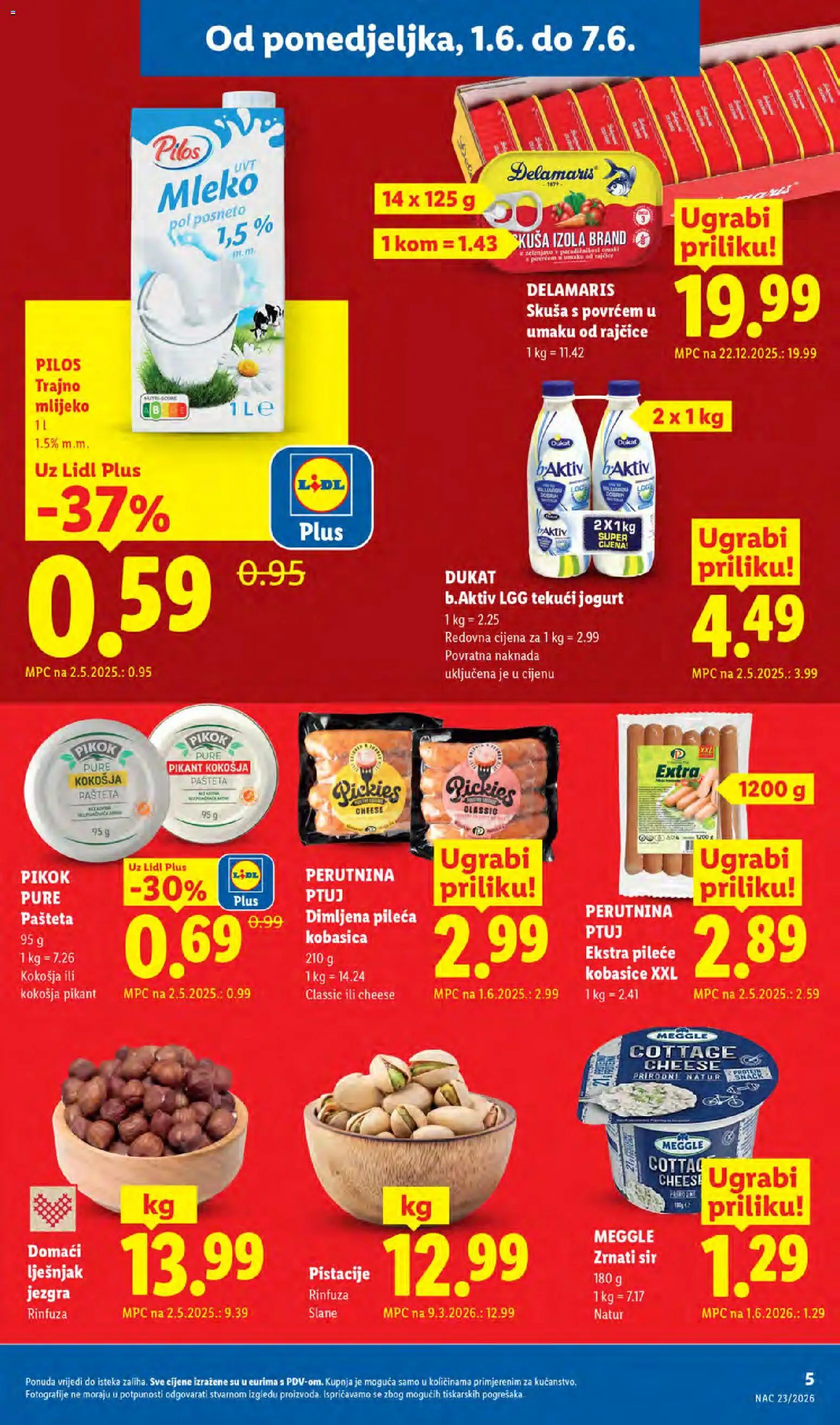 Lidl katalog | vrijedi od 01.06.2026 | Stranica: 5 | Proizvodi: Pašteta, Skuša, Trajno mlijeko, Perutnina Ptuj