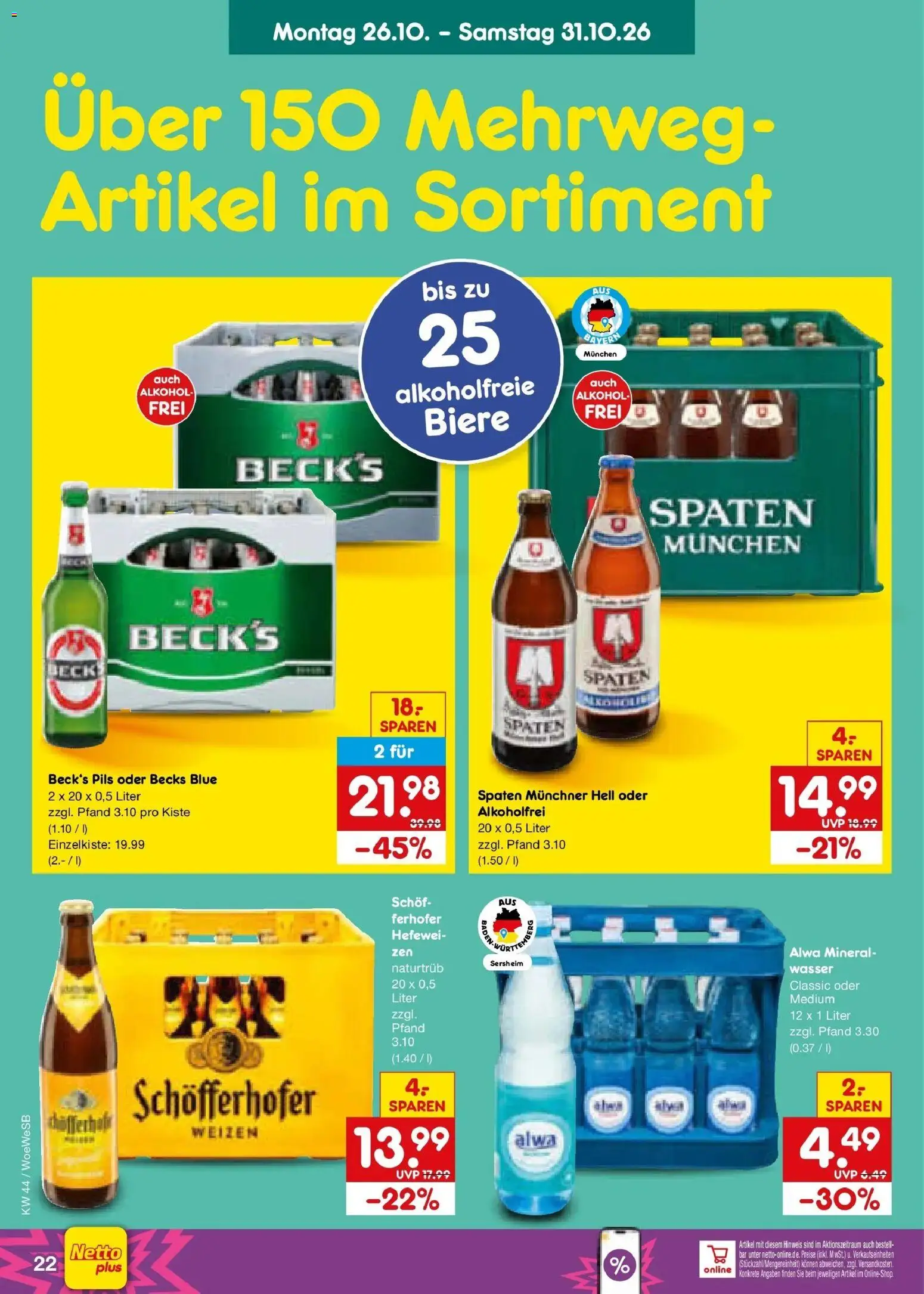 Netto Marken-Discount Prospekt Leonberg (ab 26.10.2026) » Angebote | Seite: 30 | Produkte: Pils, Wasser, Alkohol