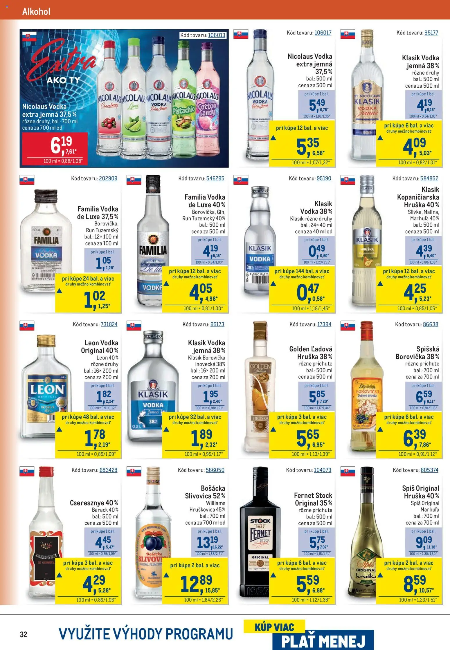 Nové Metro akcie – leták je platný od 12.08.2026 | Strana: 32 | Produkty: Hruškovica, Vodka, Alkohol, Nicolaus vodka