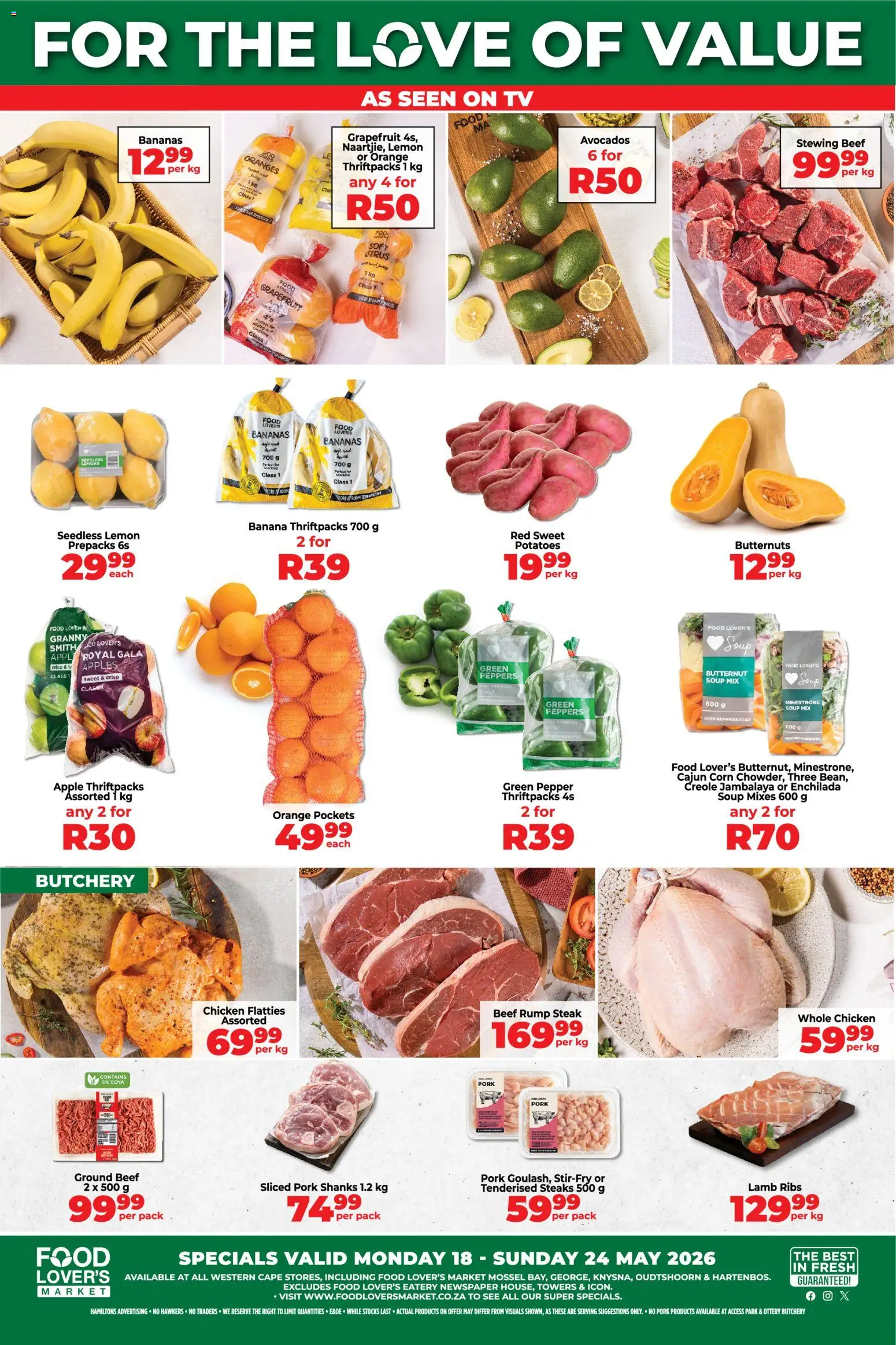 New Food Lover's Market catalogue – valid from 18.05.2026 | Page: 1 | Products: TV, Steak, Oranges, Pepper