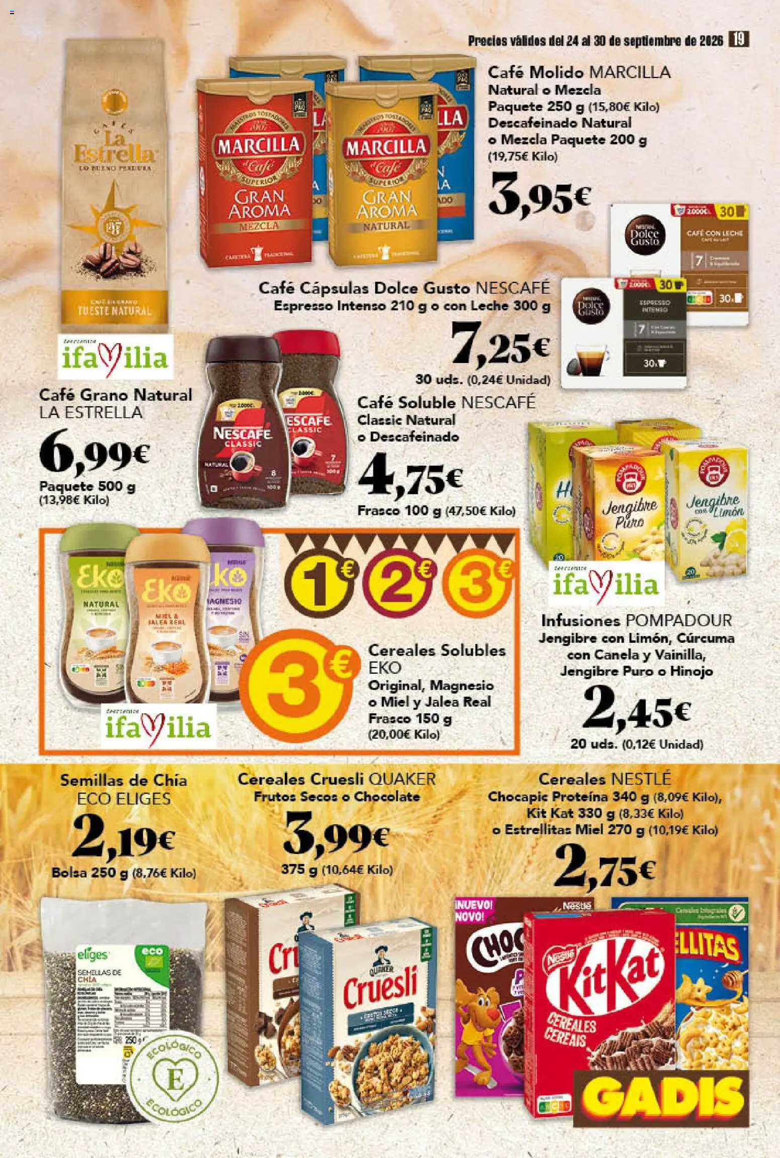 Gadis folleto │ válido desde el 24/09/2026 | Página: 19 | Productos: Miel, Café con leche, Café molido, Bolsa