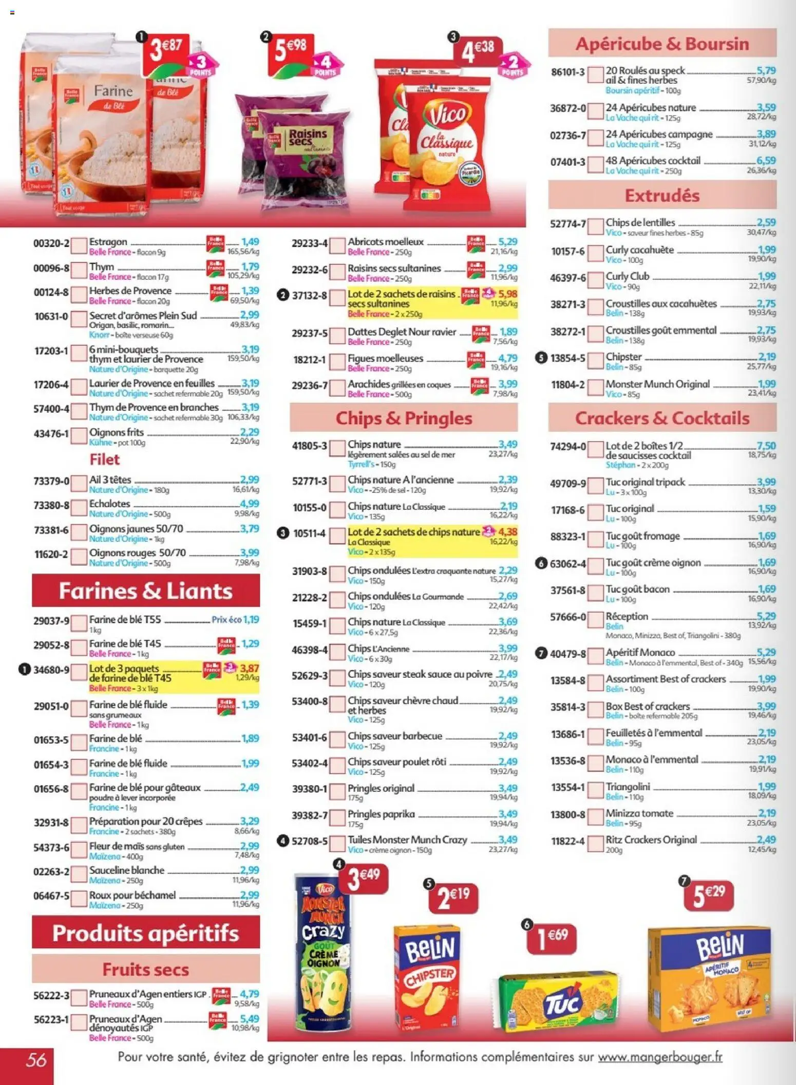 {H1} | Page: 56 | Produits: Dattes, Cacahuètes, Chips, Crème