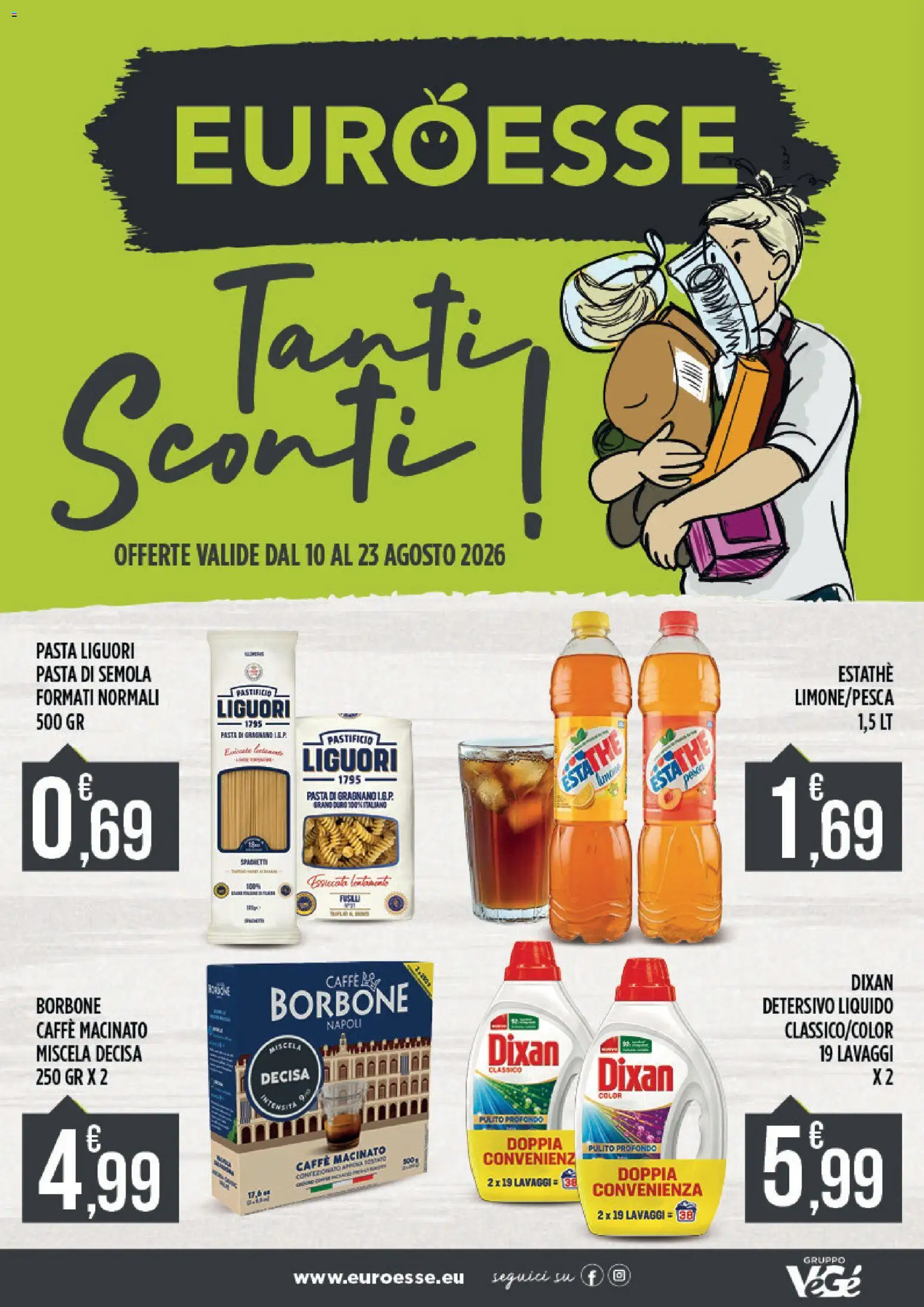 Volantino Euroesse del 10/08/2026 | Pagina: 1 | Prodotti: Caffè, Pasta, Borbone, Macinato