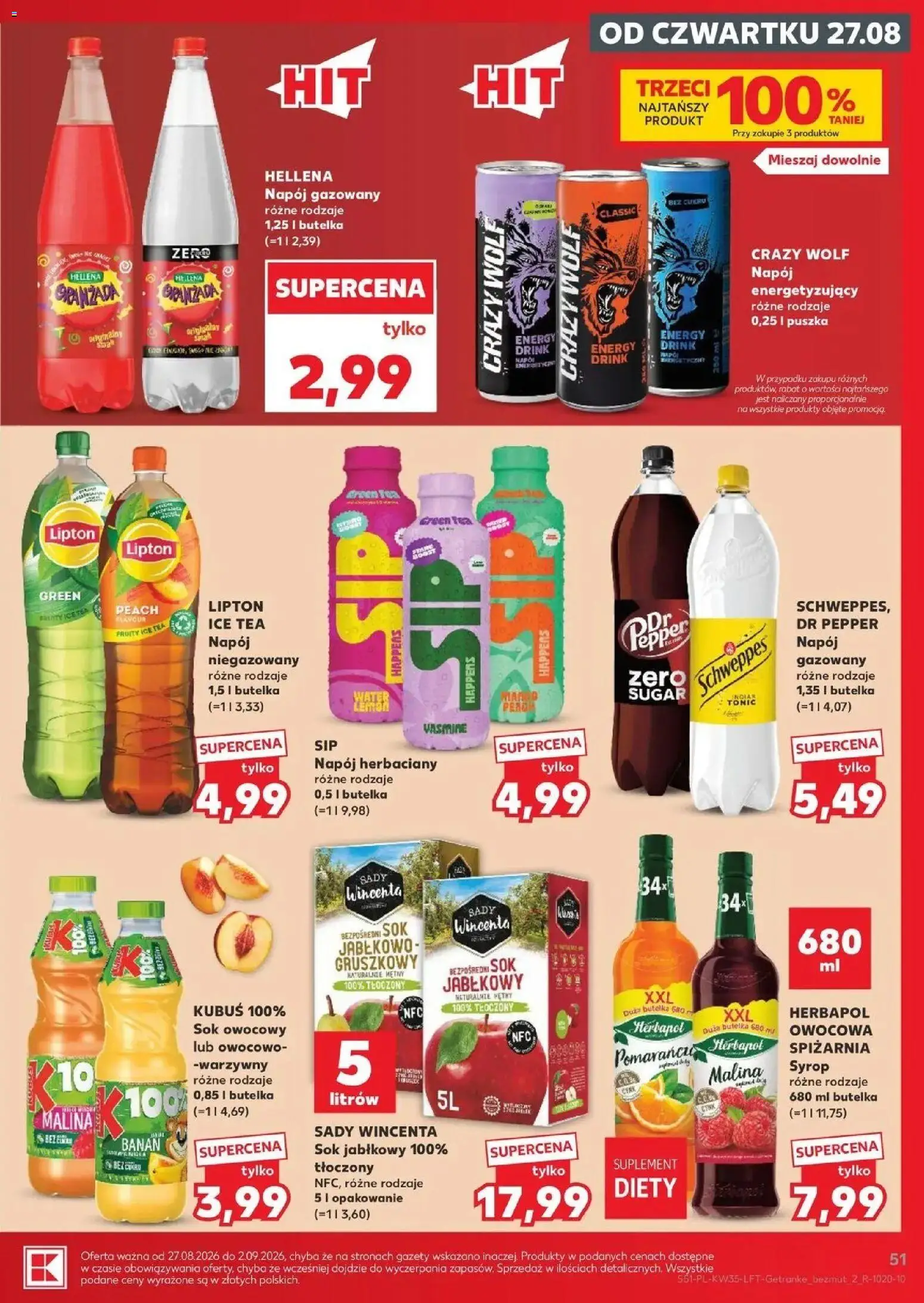 Kaufland gazetka od 27.08.2026 - od jutra PDF | Strona: 51 | Produkty: Malina, Kubuś, Ice Tea, Tonic