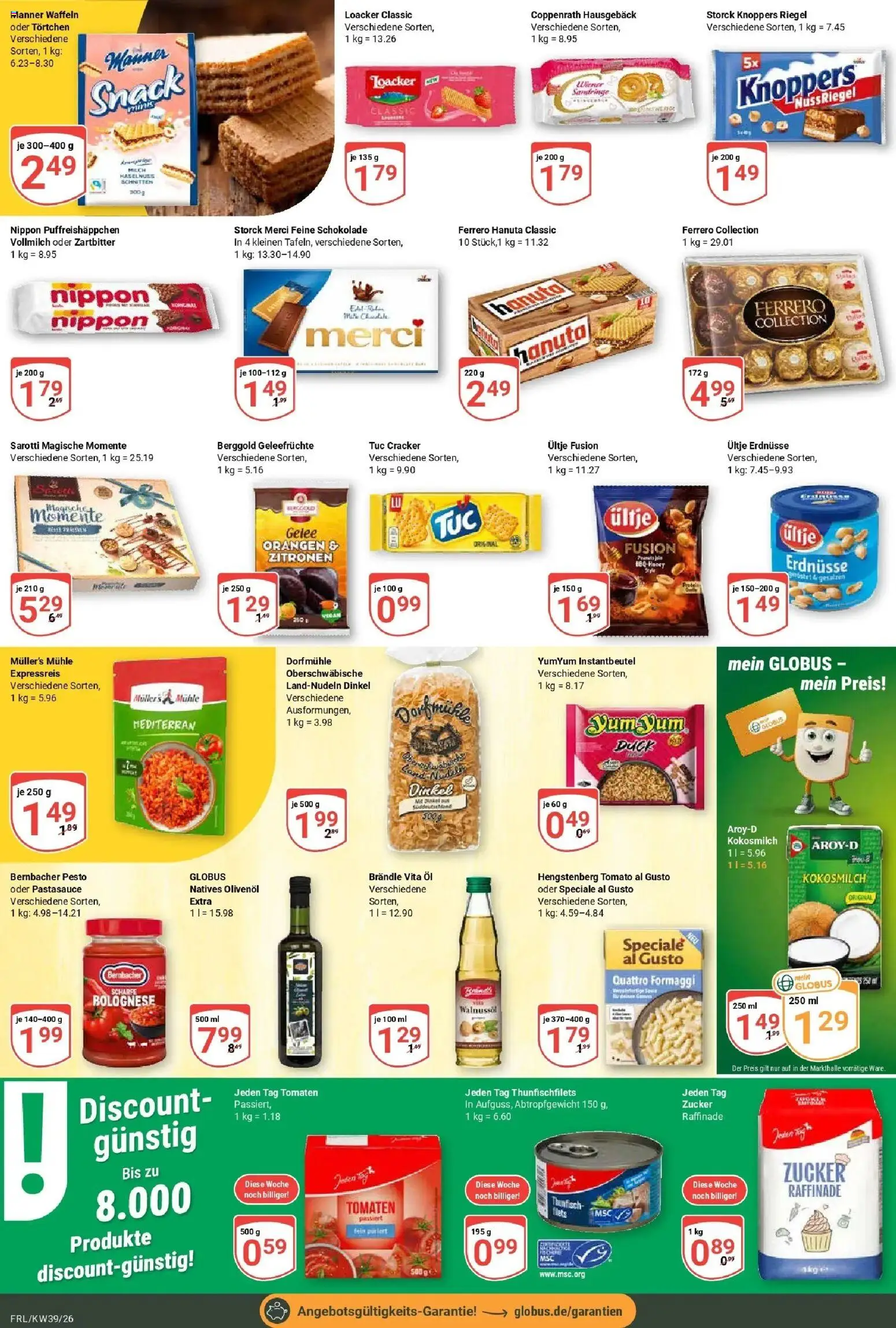 Globus Prospekt Freilassing (ab 21.09.2026) » Angebote online | Seite: 16 | Produkte: Erdnüsse, Thunfisch, Tomaten, Waffeln