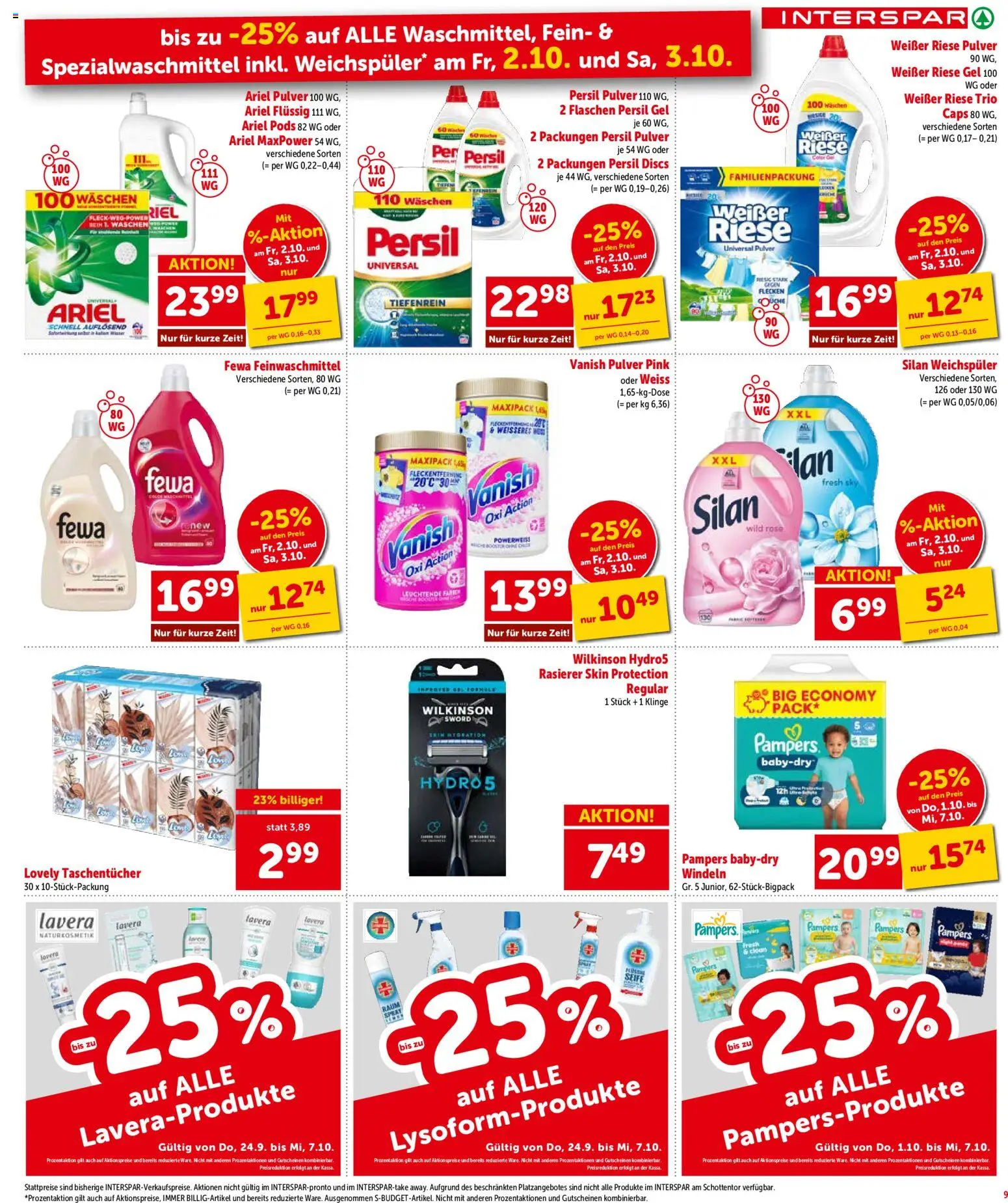 Interspar Broschüre gültig ab 01.10.2026 | Seite: 9 | Produkte: Windeln, Bein, Rasierer, Weichspüler