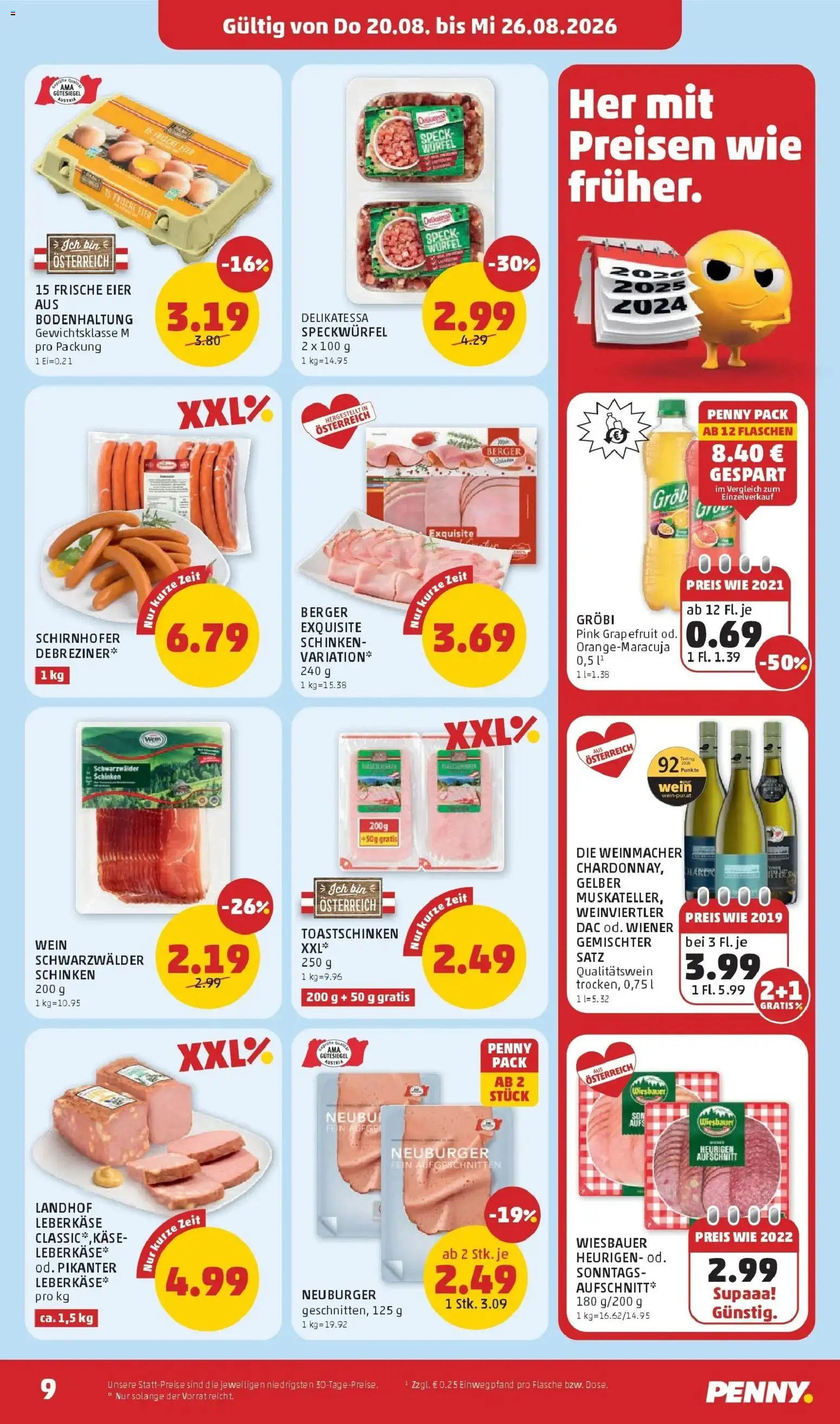 Penny Markt Die ganze Woche sparen ab (20.08.2026) - Angebote, Prospekt | Seite: 9 | Produkte: Grapefruit, Speck, Schinken, Wein