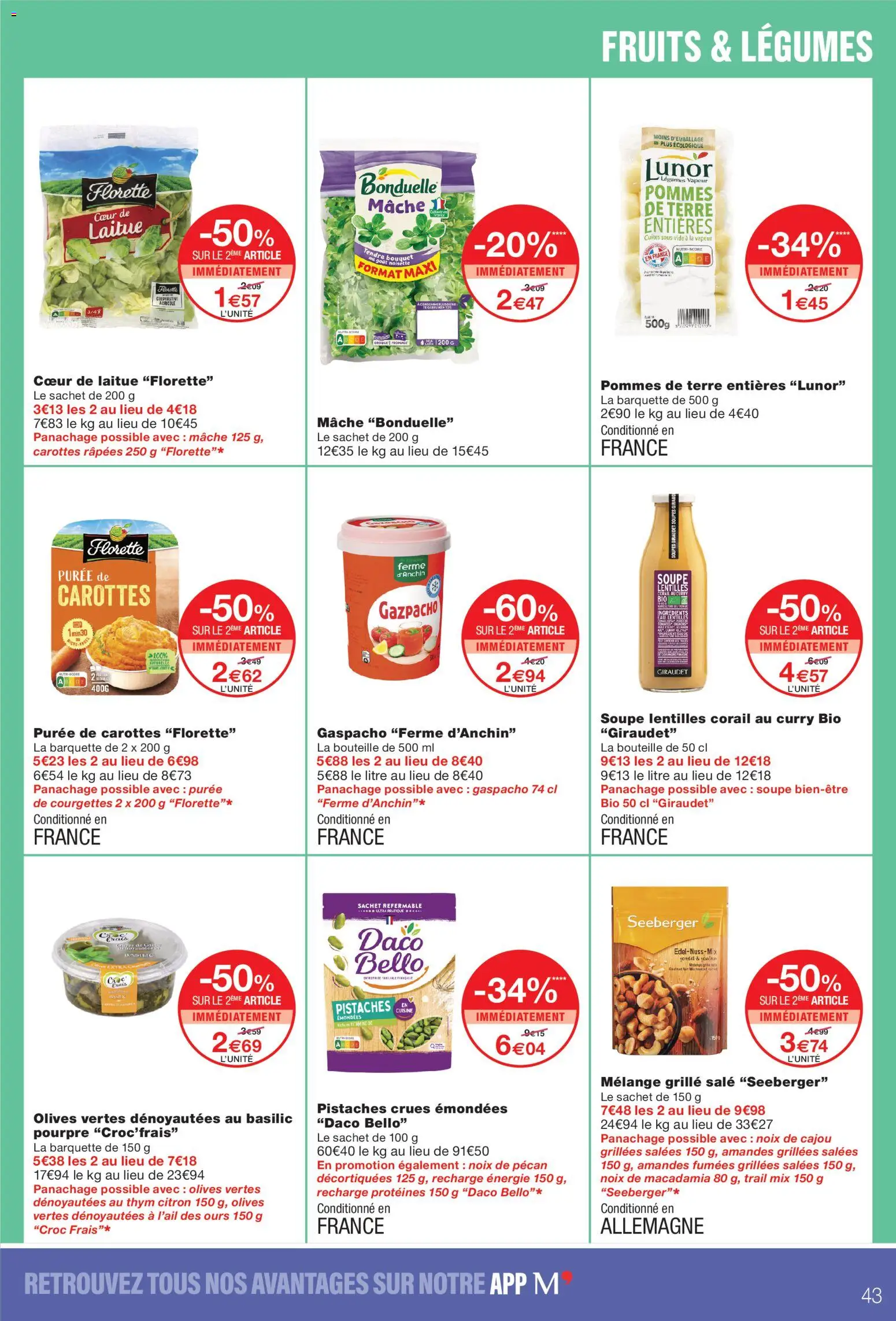 {H1} | Page: 43 | Produits: Noix de cajou, Lentilles corail, Bouteille, Pommes