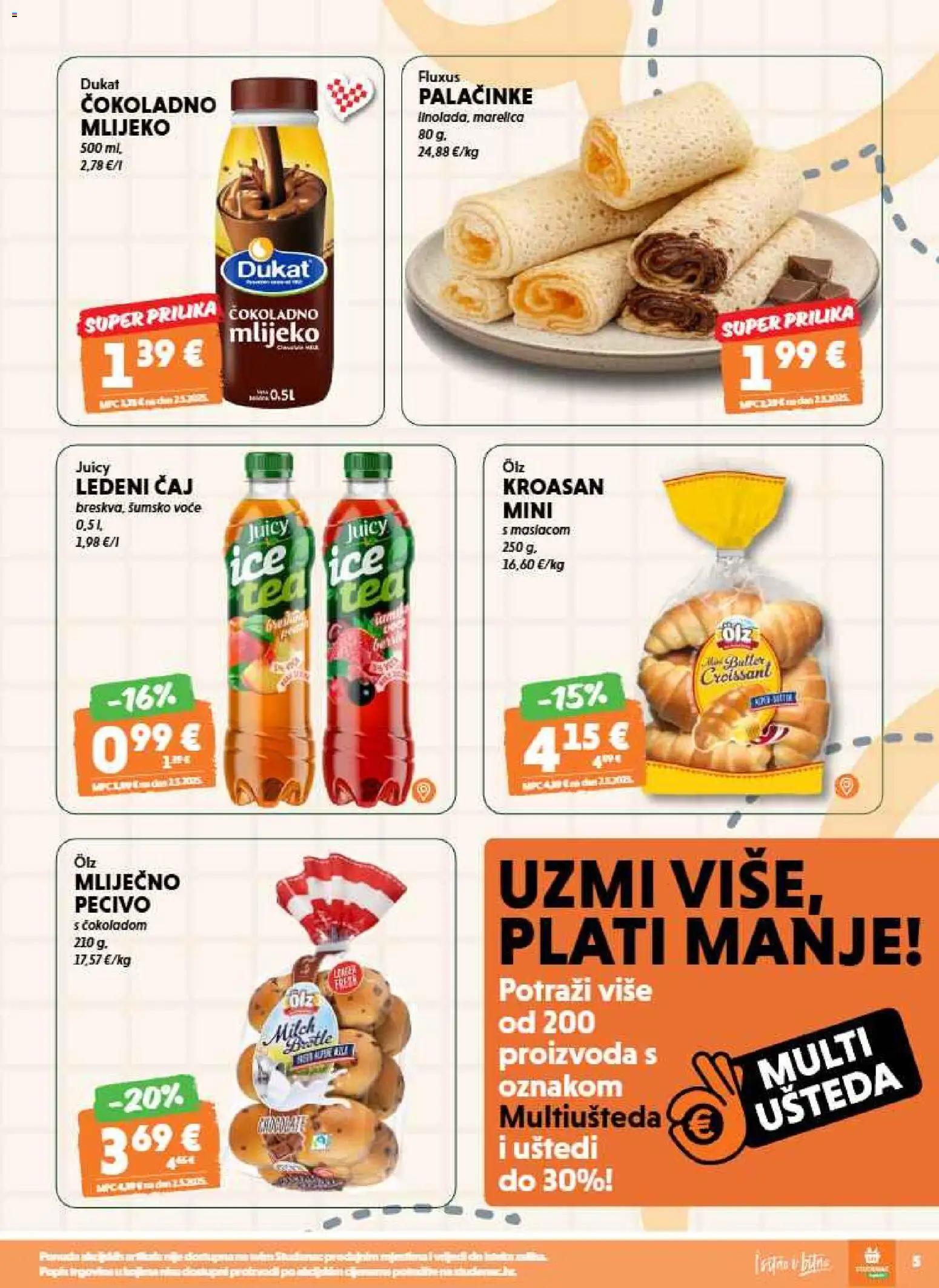 Studenac katalog | vrijedi od 26.08.2026 | Stranica: 5 | Proizvodi: Palacinke, Mlijeko, Ledeni čaj, Kroasan