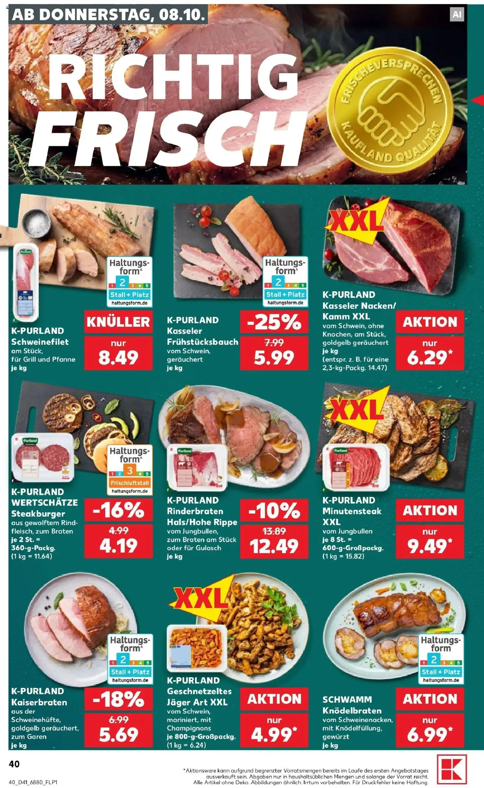 Prospekt Kaufland ab 08.10.2026 » Angebote Online zum Blättern | Seite: 40 | Produkte: Rinderbraten, Schweinefilet, Champignons, Gulasch