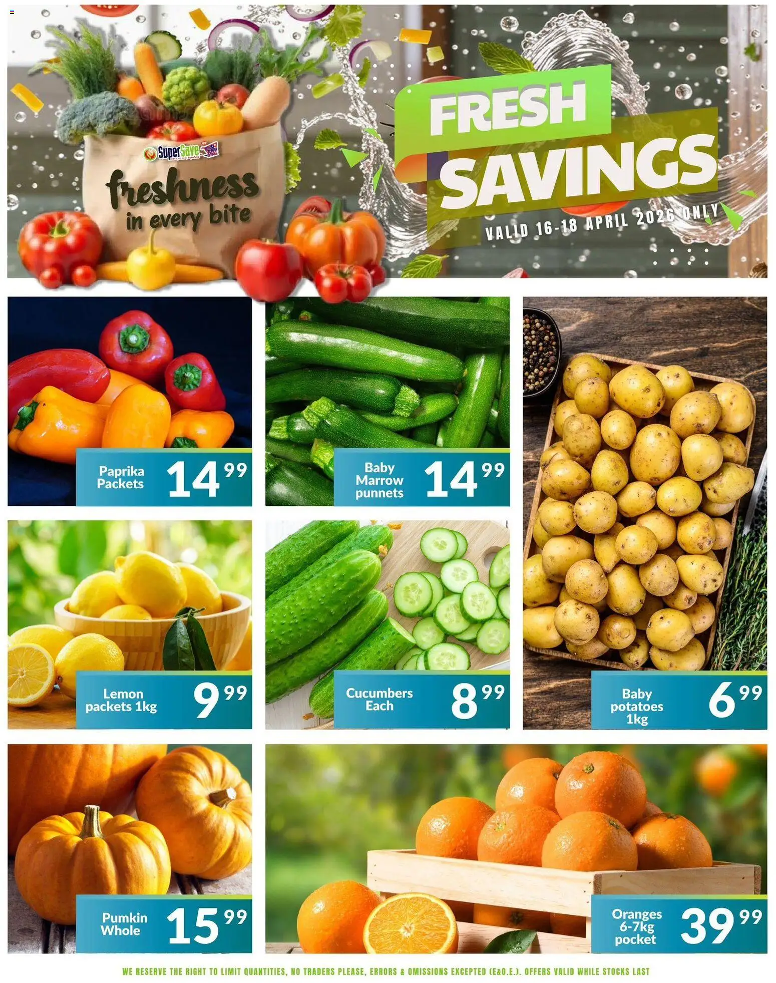 New Super Save catalogue – valid from 16.04.2026 | Page: 5 | Products: Oranges, Cucumbers, Potatoes, Lemon