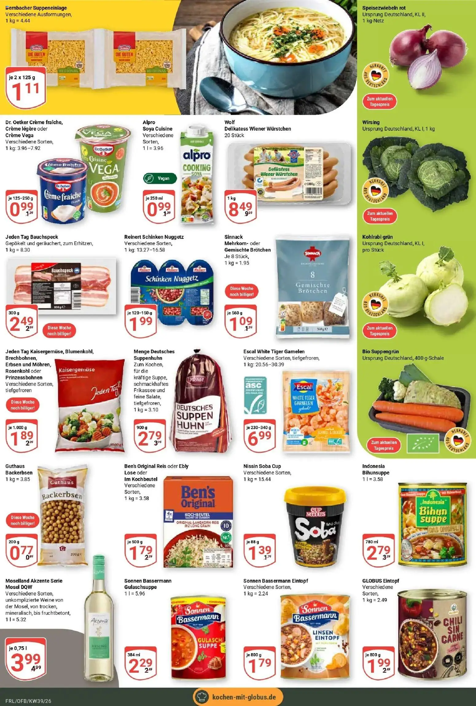 Globus Prospekt Freilassing (ab 21.09.2026) » Angebote online | Seite: 19 | Produkte: Creme, Chili, Schinken, Erbsen
