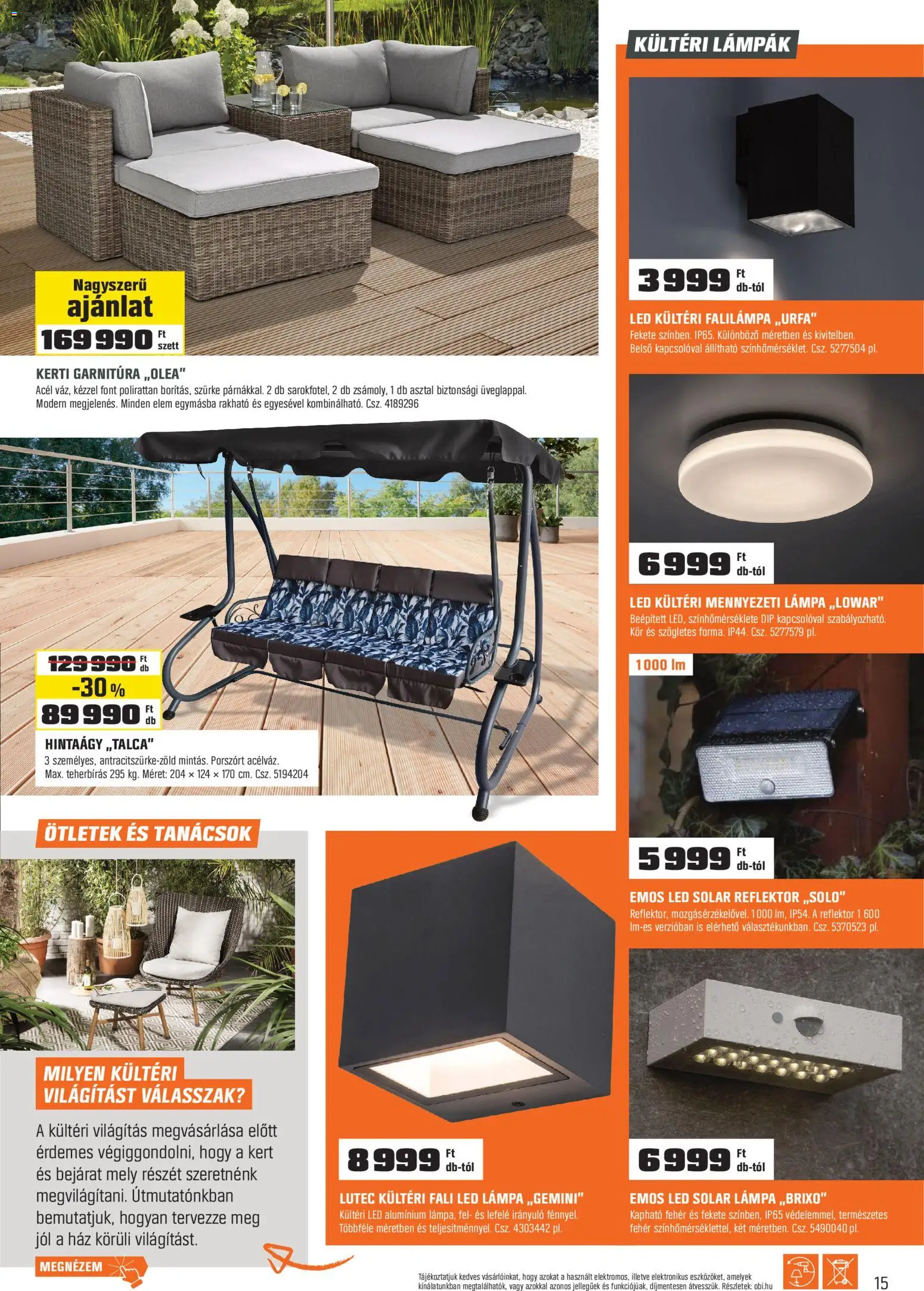 OBI akciós ujság - amely érvényes a következő dátumtól: 03.03.2026 | Oldal: 15 | Termékek: Reflektor, Led lámpa, Lámpa, Hintaágy