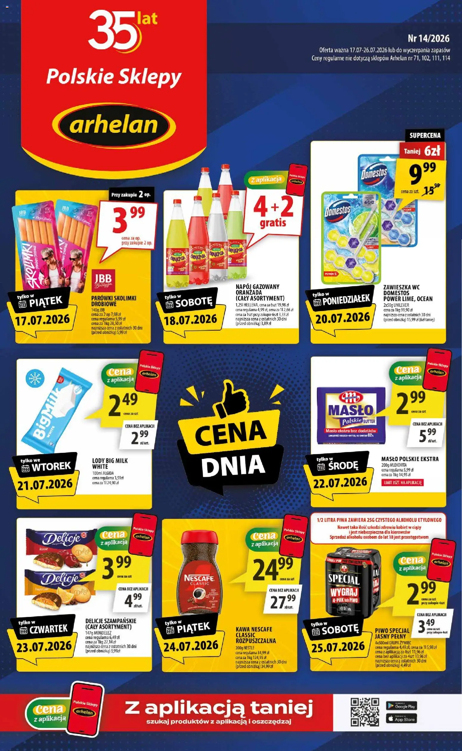 Arhelan gazetka od 17.07.2026 | Strona: 1 | Produkty: Masło Polskie, Nescafe, Domestos, Masło