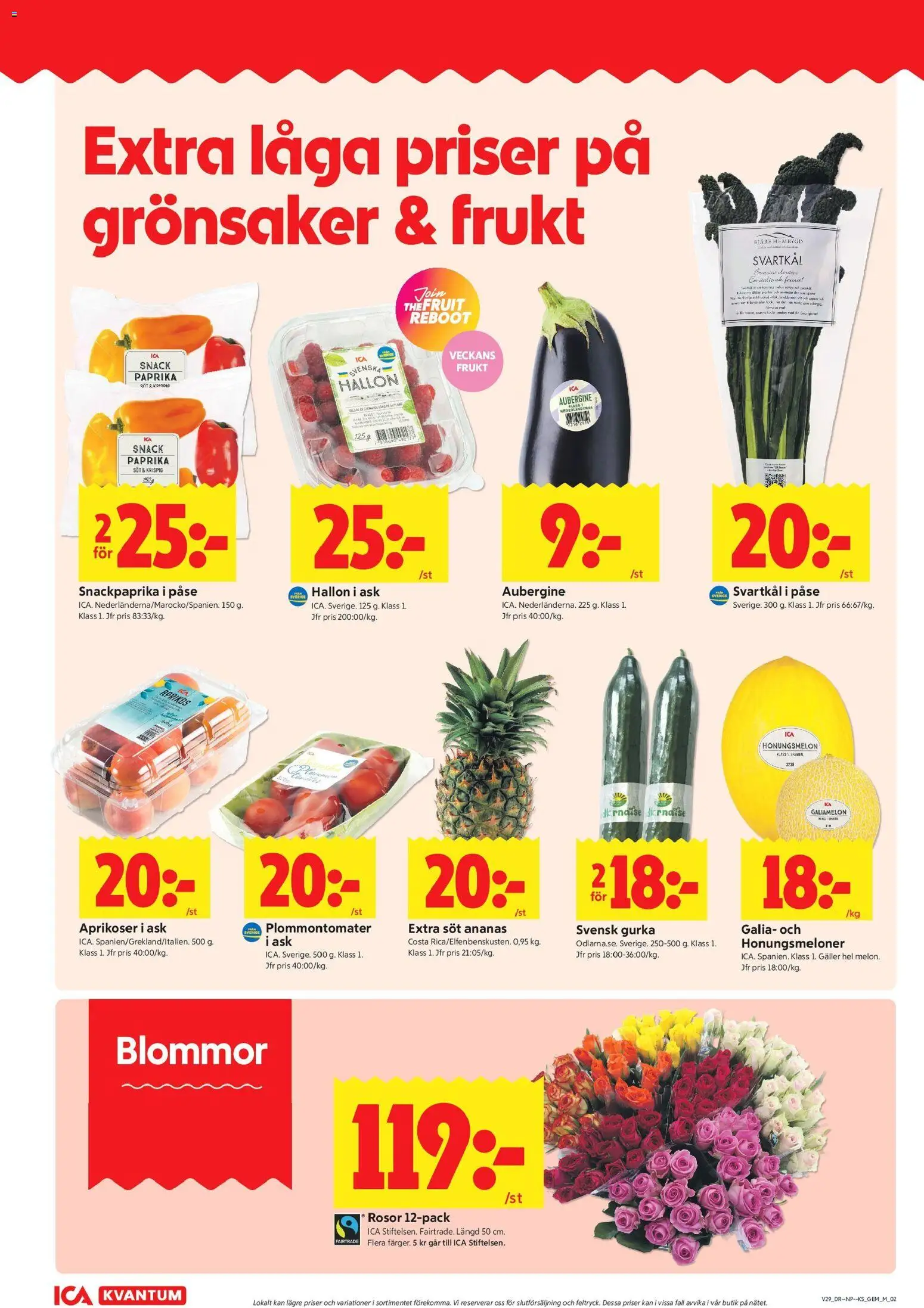ICA Kvantum reklamblad aktuell från 13/07/2026 | Sida: 2 | Produkter: Honungsmelon, Ananas, Hallon, Aubergine