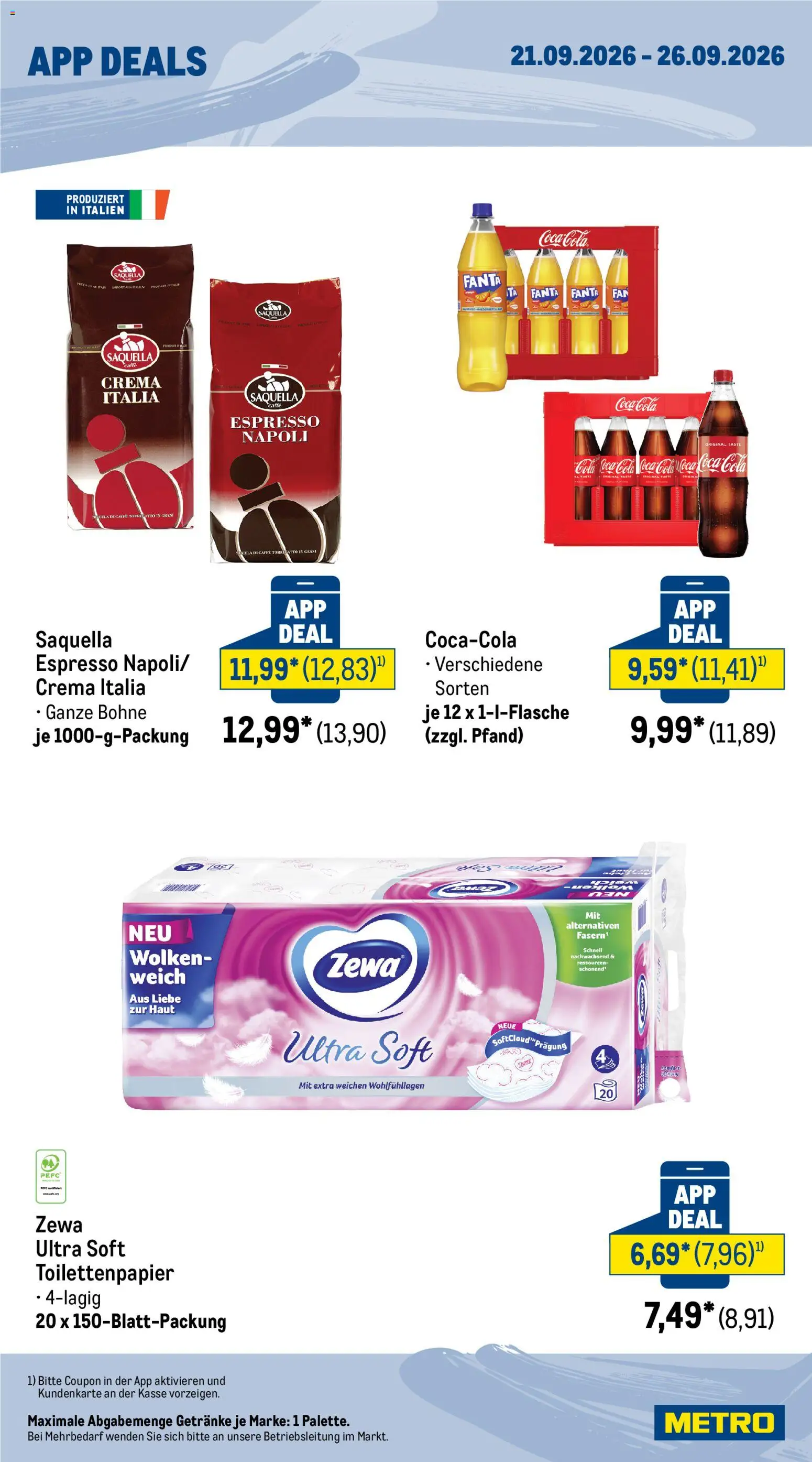 Metro App Deals – gültig ab 21.09.2026 | Seite: 2 | Produkte: Coca cola, Fanta, Zewa, Toilettenpapier