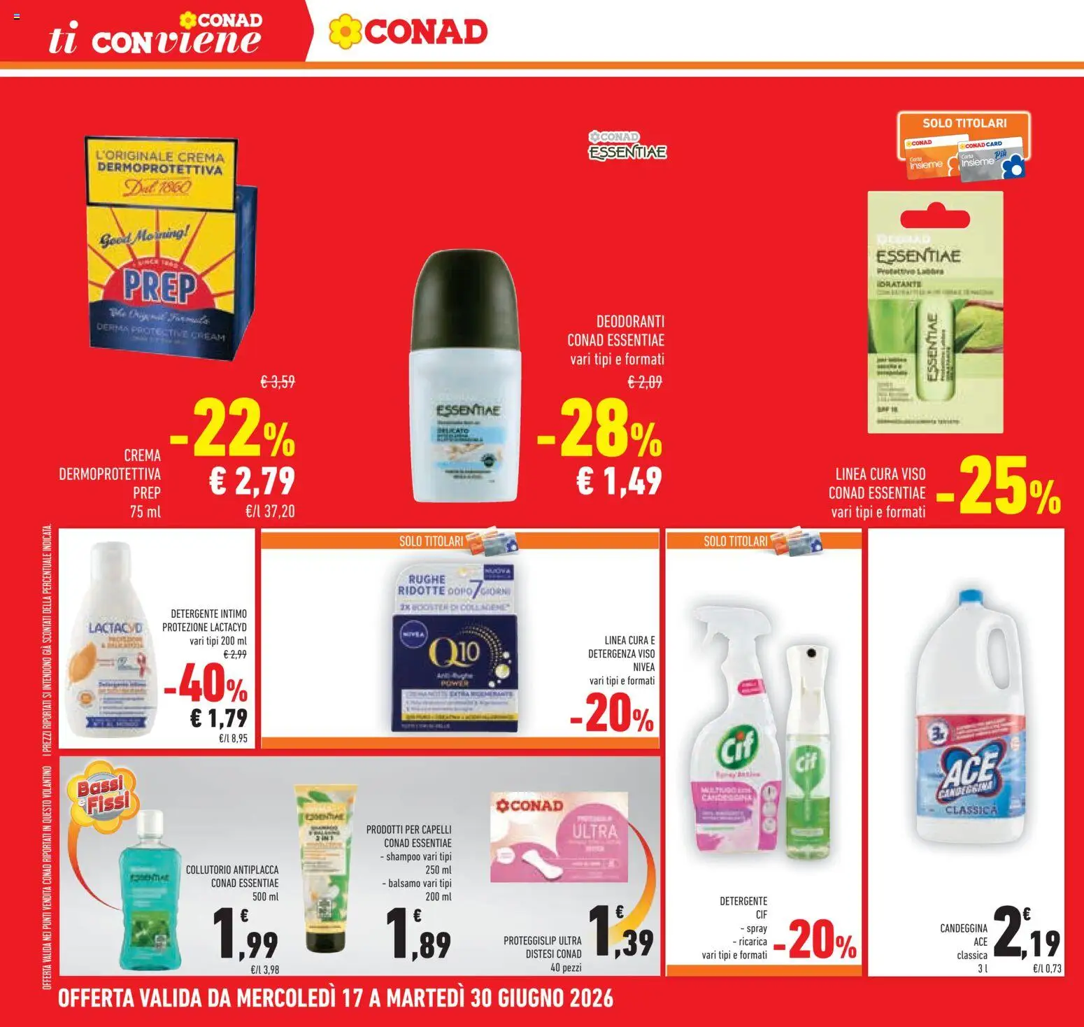 Volantino Conad del 17.06.2026 | Pagina: 36 | Prodotti: Shampoo, Proteggi slip, Detergente, Intimo