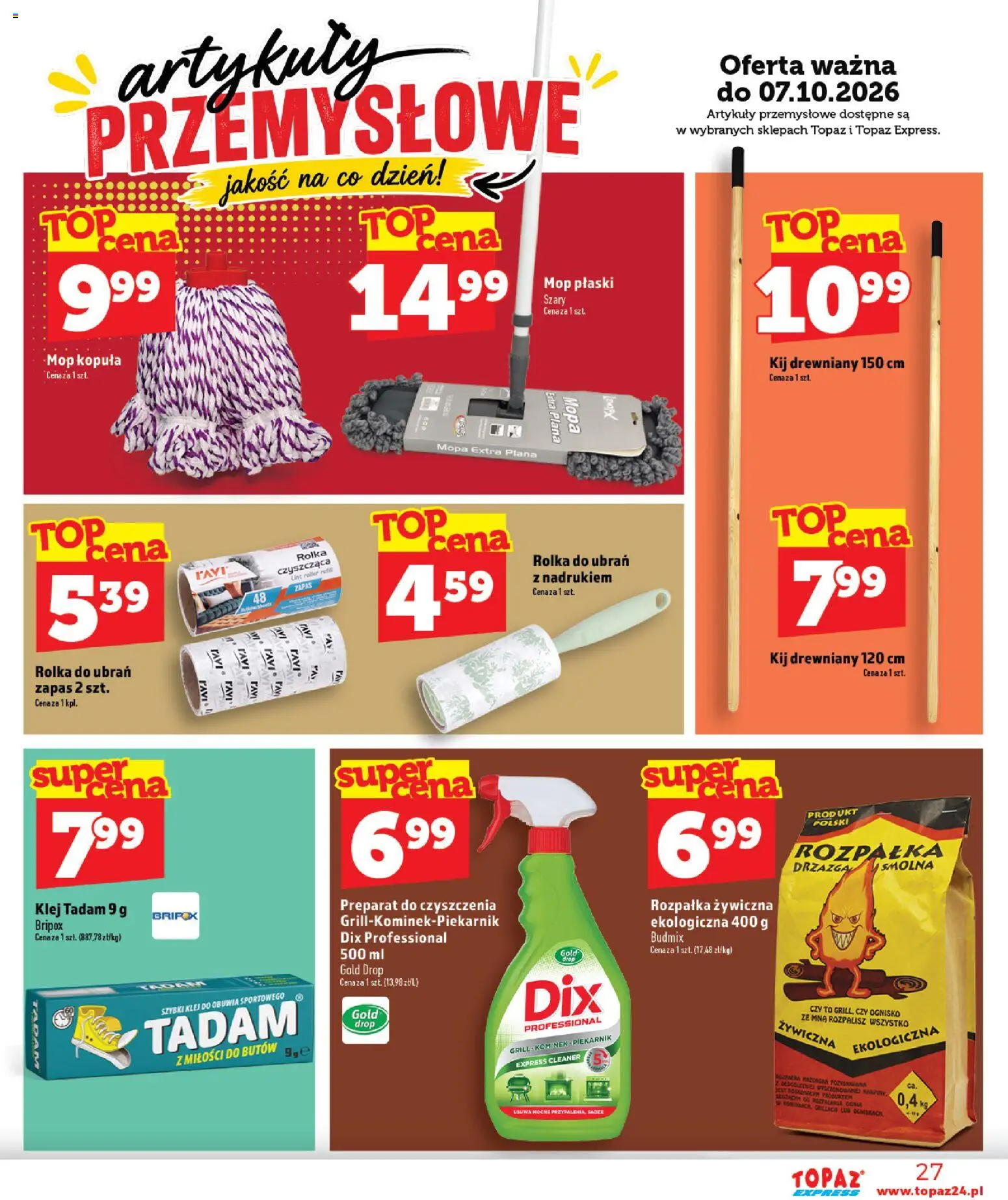 Topaz gazetka - Express od 01.10.2026 | Strona: 27 | Produkty: Top, Klej tadam, Artykuły przemysłowe, Mop